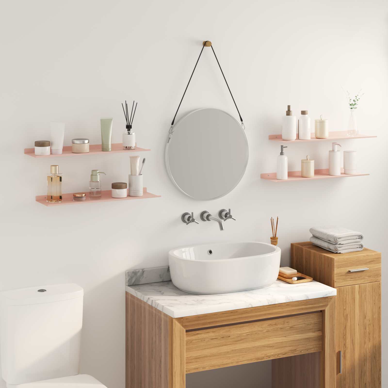 Schwebendes Regal 4 pcs Rosa 60 x 18 x 2,5 cm Stahl