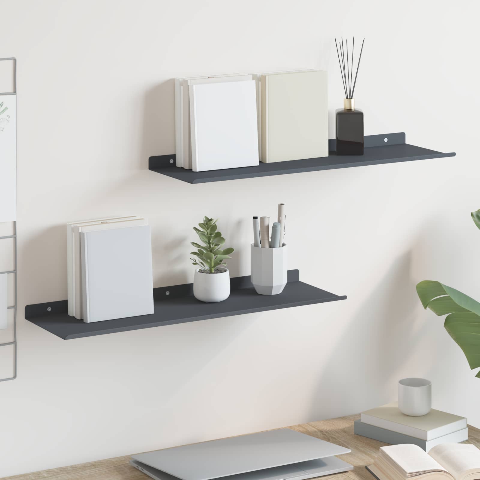 Schwebendes Regal 2 pcs Anthrazit 60 x 18 x 2,5 cm Stahl