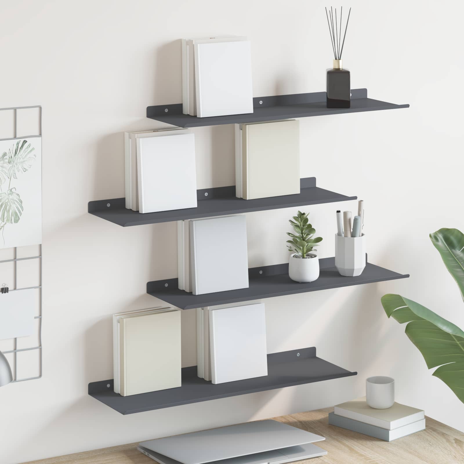 Schwebendes Regal 4 pcs Anthrazit 60 x 18 x 2,5 cm Stahl
