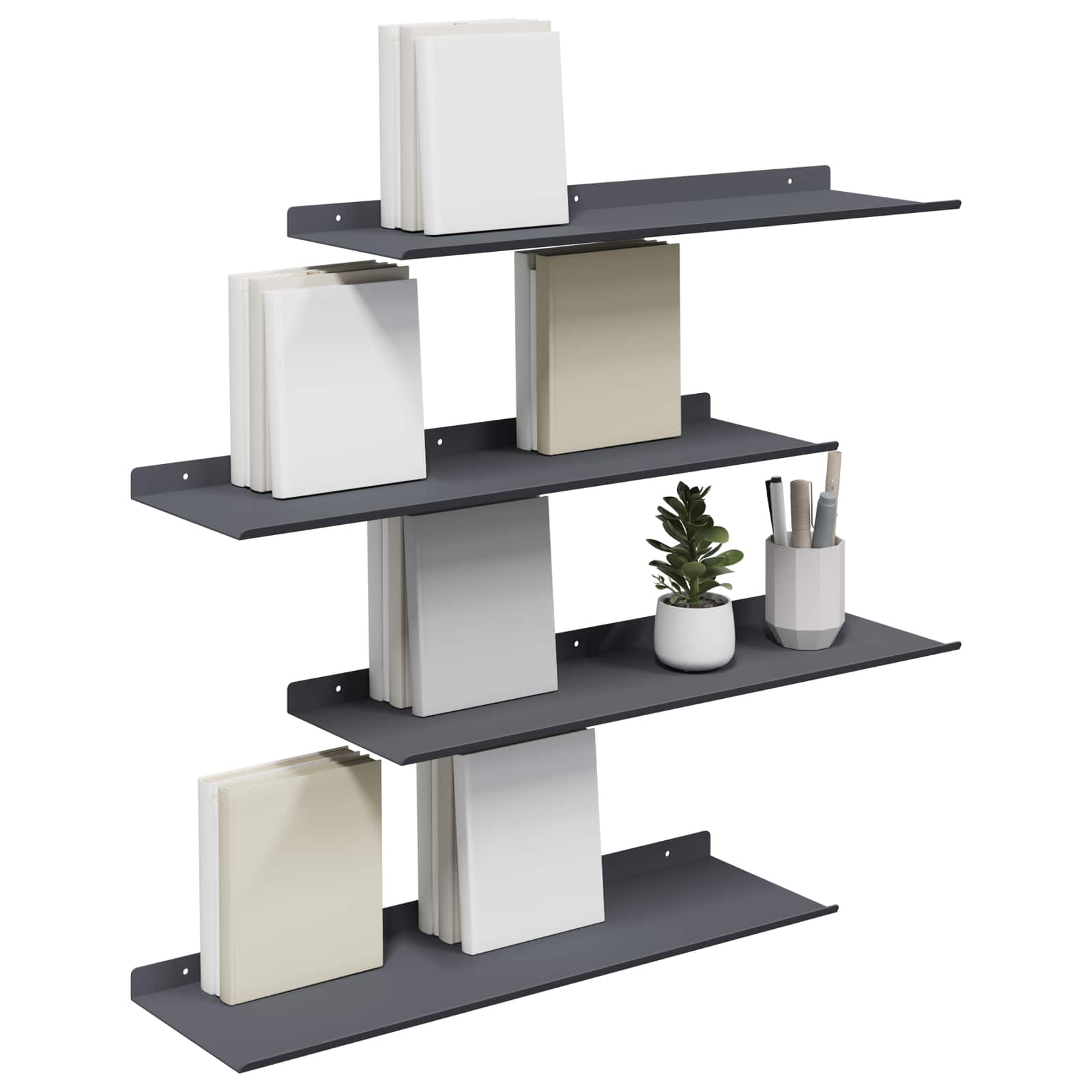 Schwebendes Regal 4 pcs Anthrazit 60 x 18 x 2,5 cm Stahl