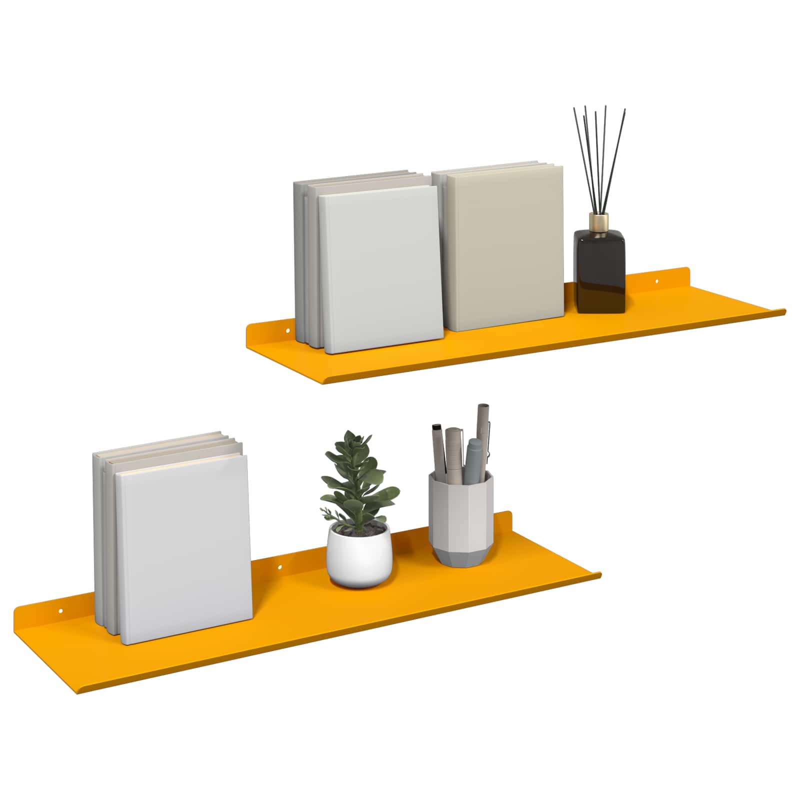 Schwebendes Regal 2 pcs Senfgelb 60 x 18 x 2,5 cm Stahl