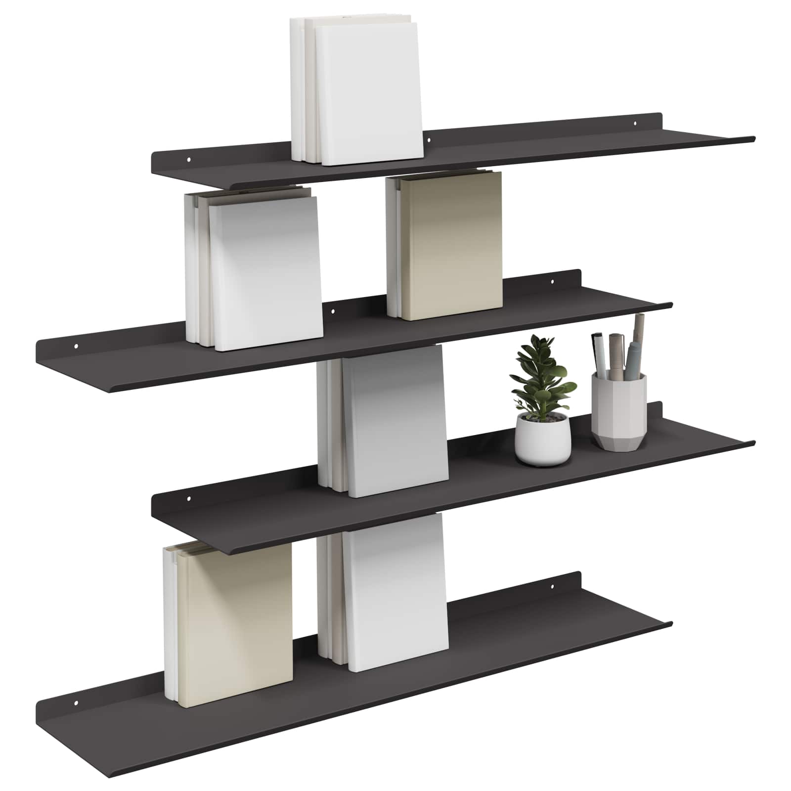 Schwebendes Regal 4 pcs Schwarz 80 x 18 x 2,5 cm Stahl