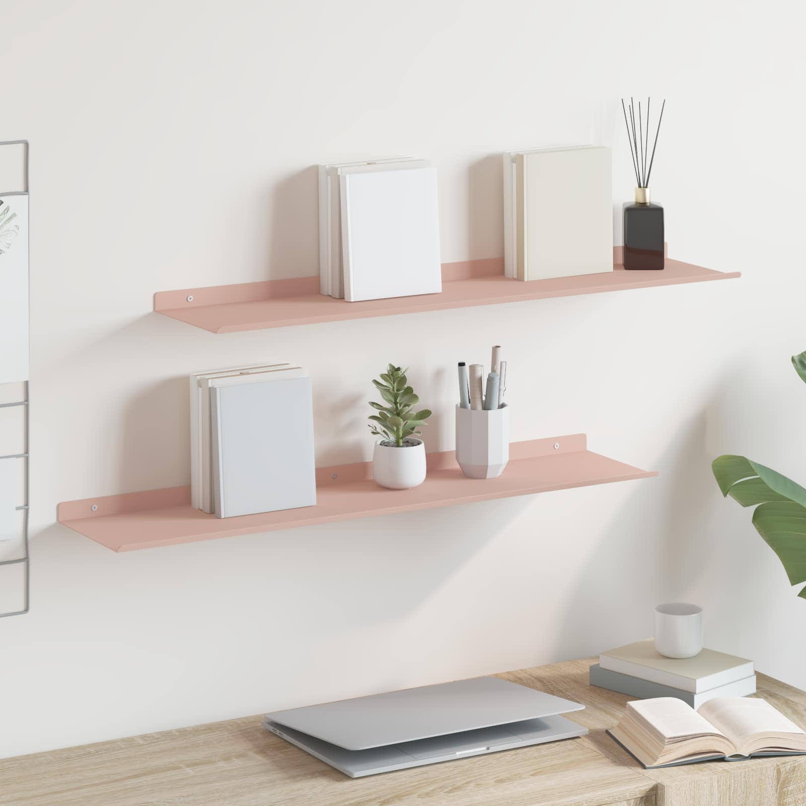 Schwebendes Regal 2 pcs Rosa 80 x 18 x 2,5 cm Stahl