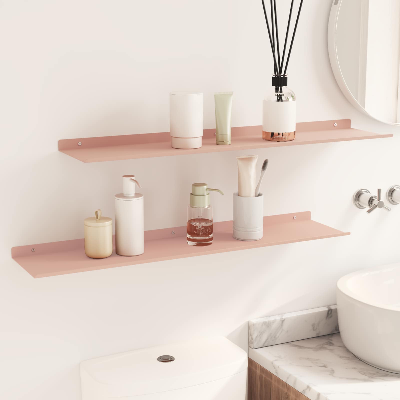 Schwebendes Regal 2 pcs Rosa 80 x 18 x 2,5 cm Stahl