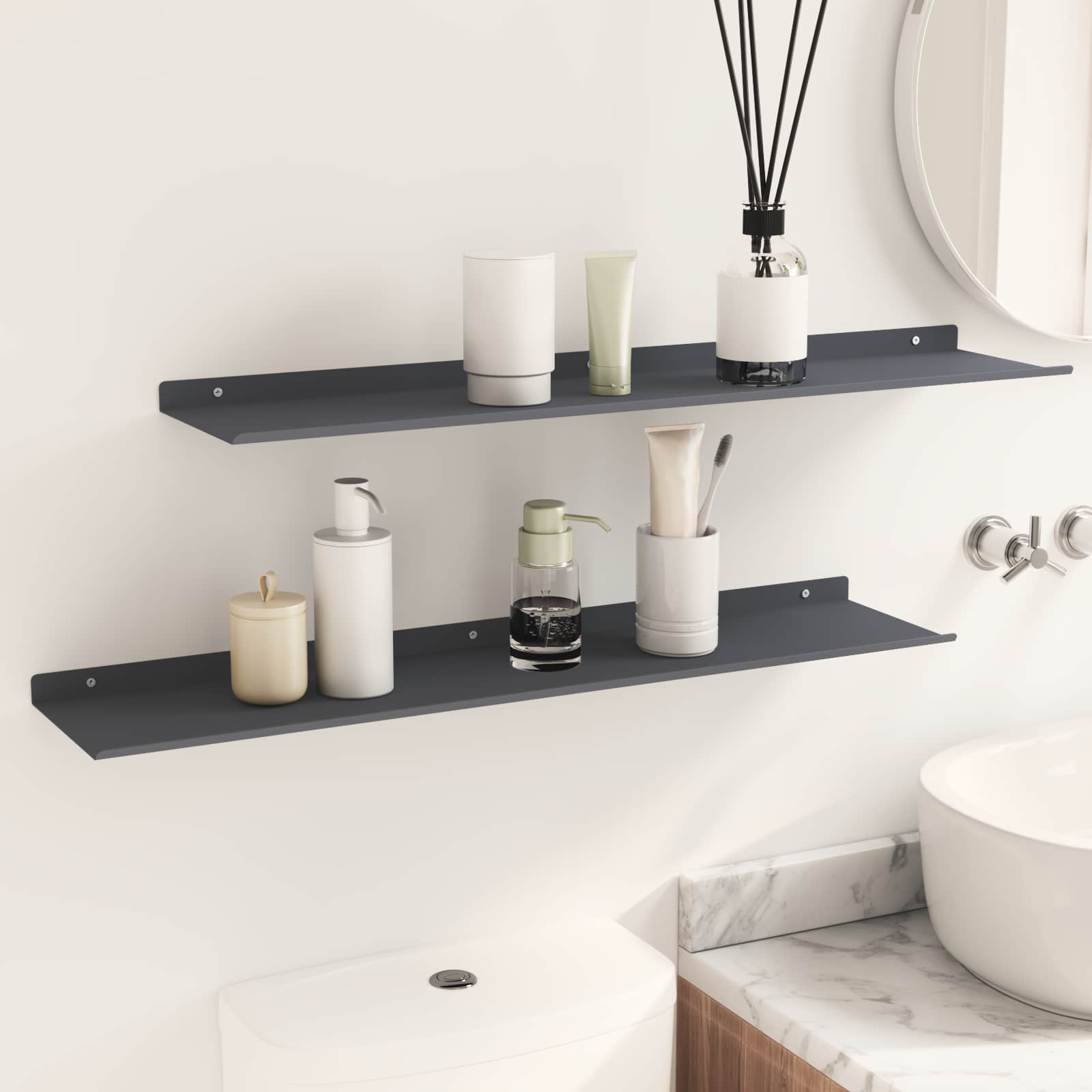 Schwebendes Regal 2 pcs Anthrazit 80 x 18 x 2,5 cm Stahl