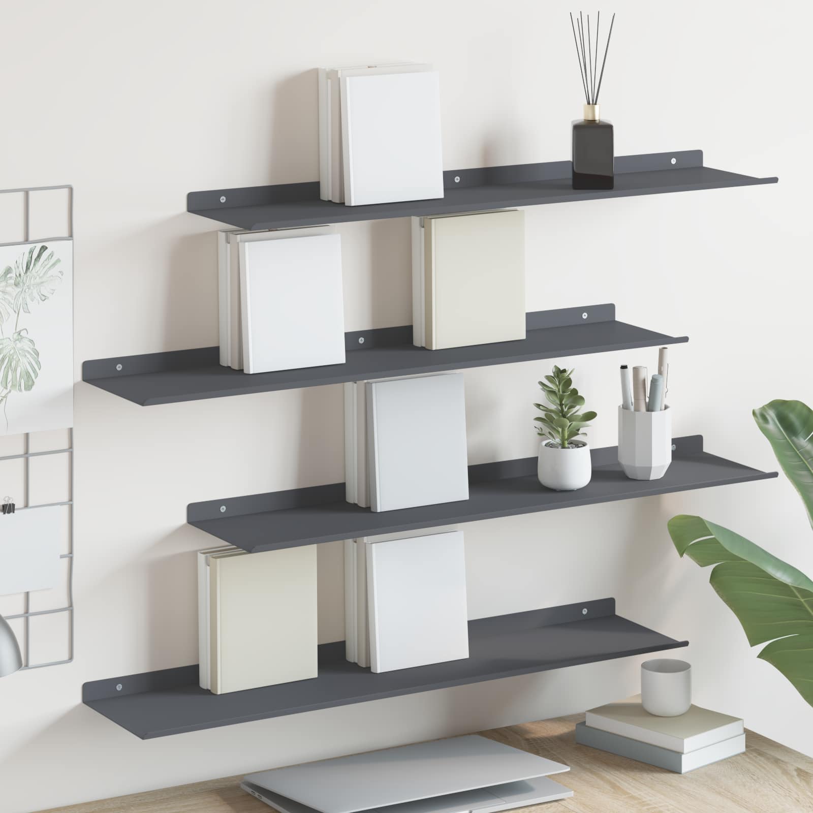 Schwebendes Regal 4 pcs Anthrazit 80 x 18 x 2,5 cm Stahl