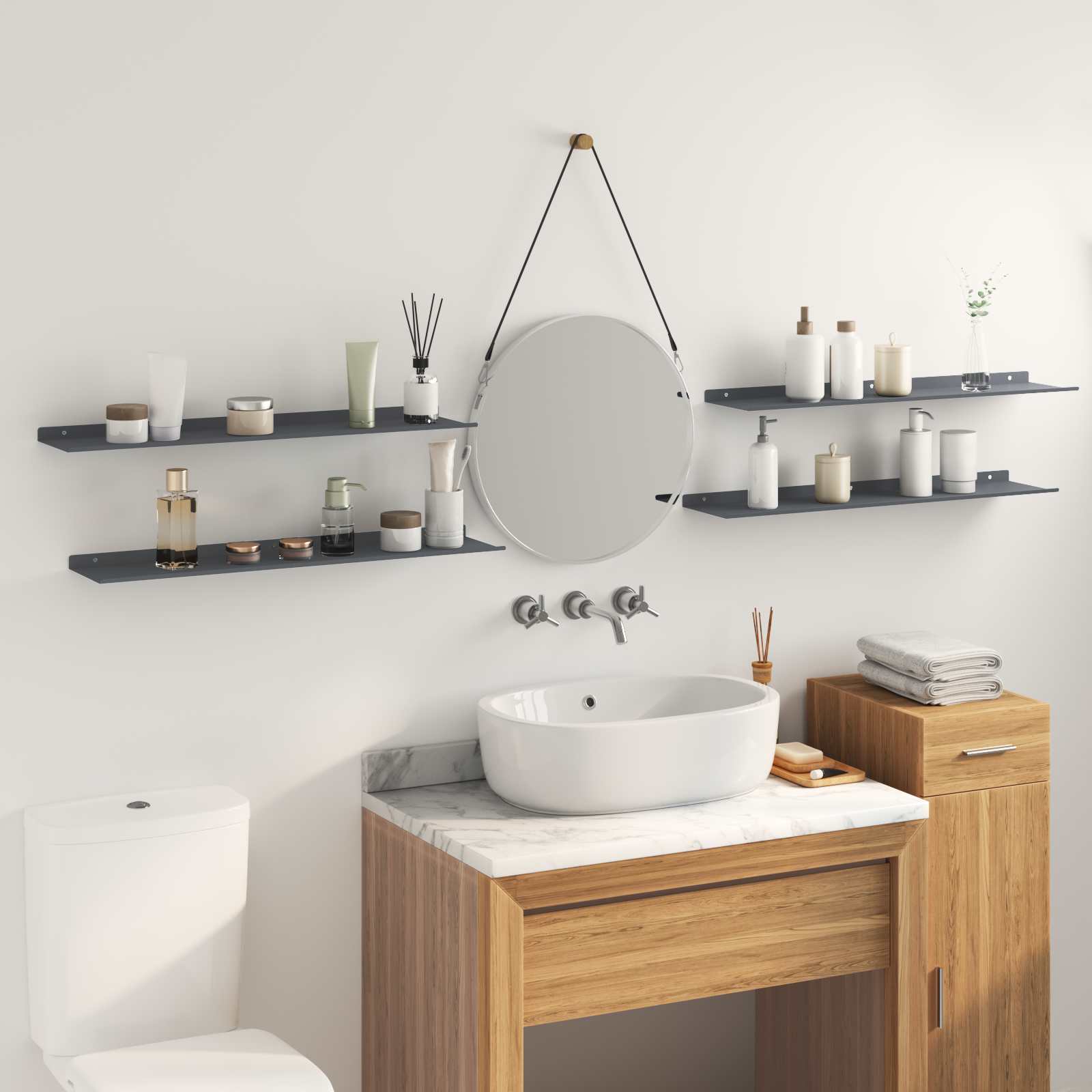 Schwebendes Regal 4 pcs Anthrazit 80 x 18 x 2,5 cm Stahl