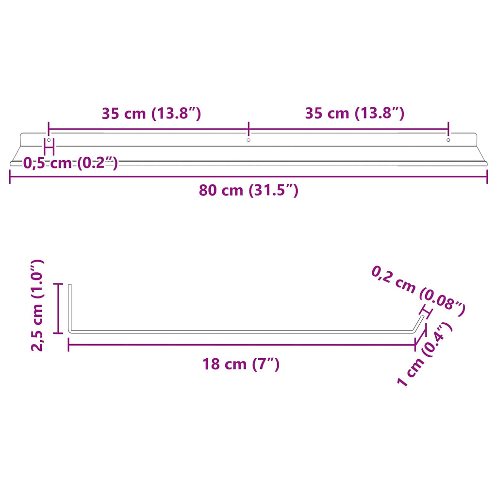 Schwebendes Regal 4 pcs Anthrazit 80 x 18 x 2,5 cm Stahl