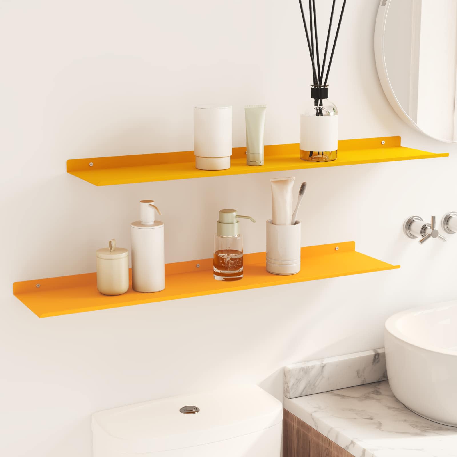 Schwebendes Regal 2 pcs Senfgelb 80 x 18 x 2,5 cm Stahl
