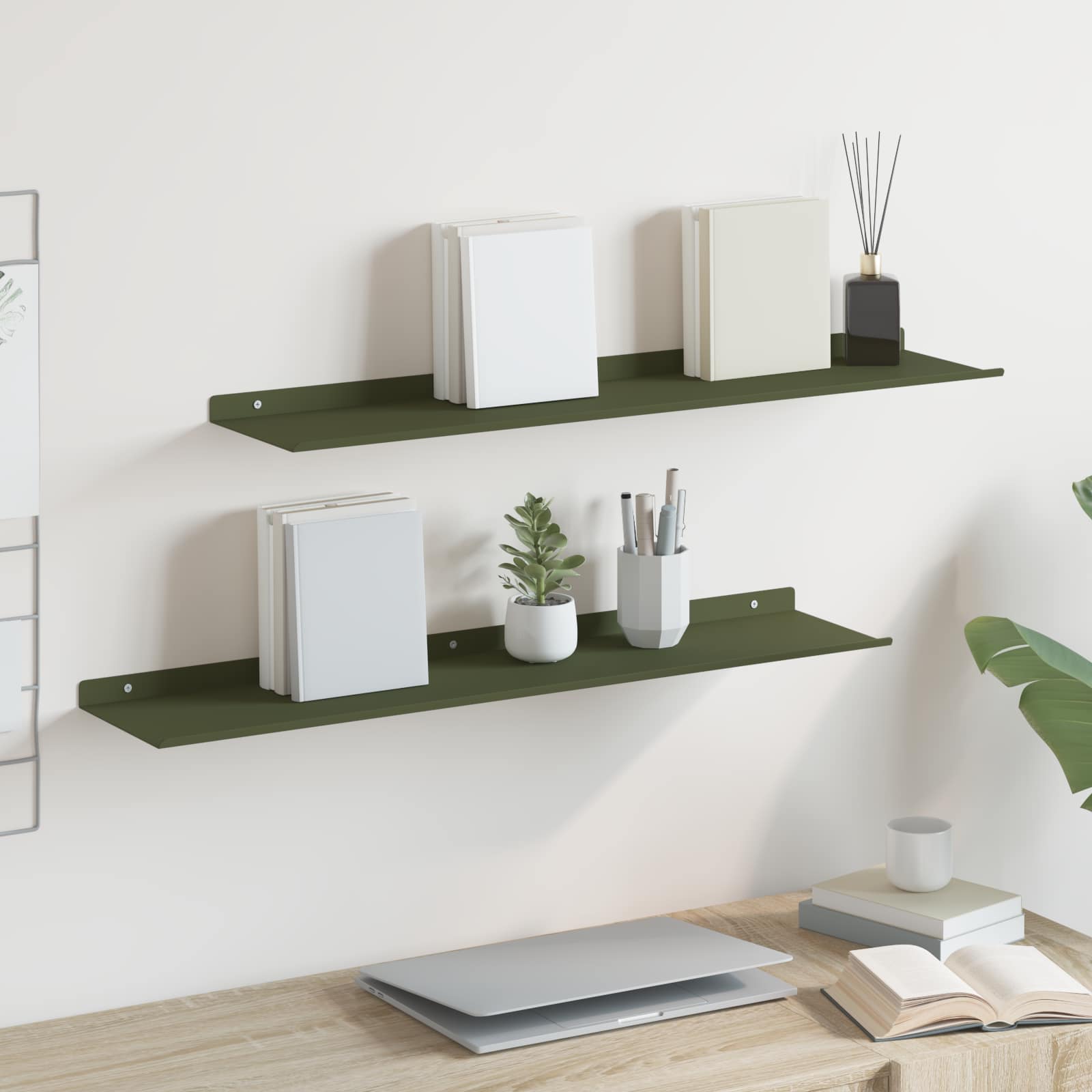 Schwebendes Regal 2 pcs Olive Grün 80 x 18 x 2,5 cm Stahl