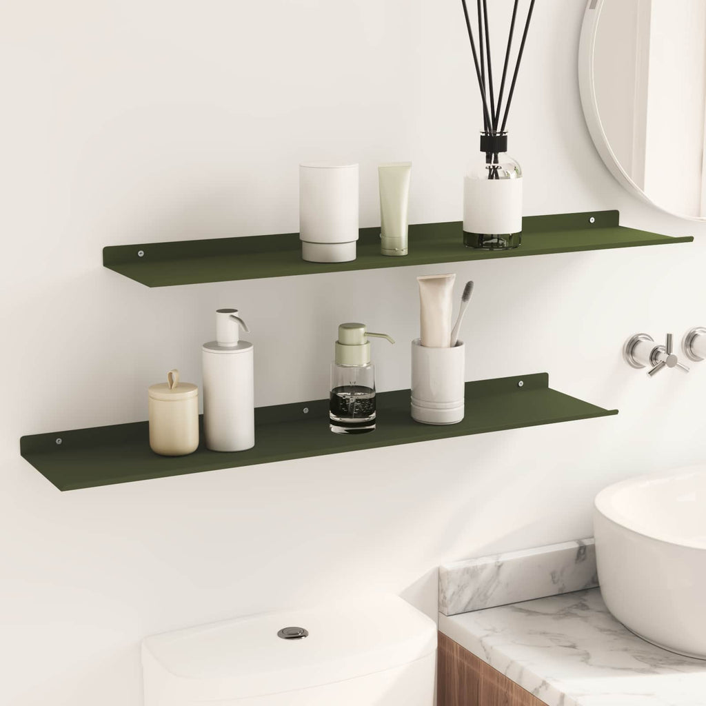 Schwebendes Regal 2 pcs Olive Grün 80 x 18 x 2,5 cm Stahl