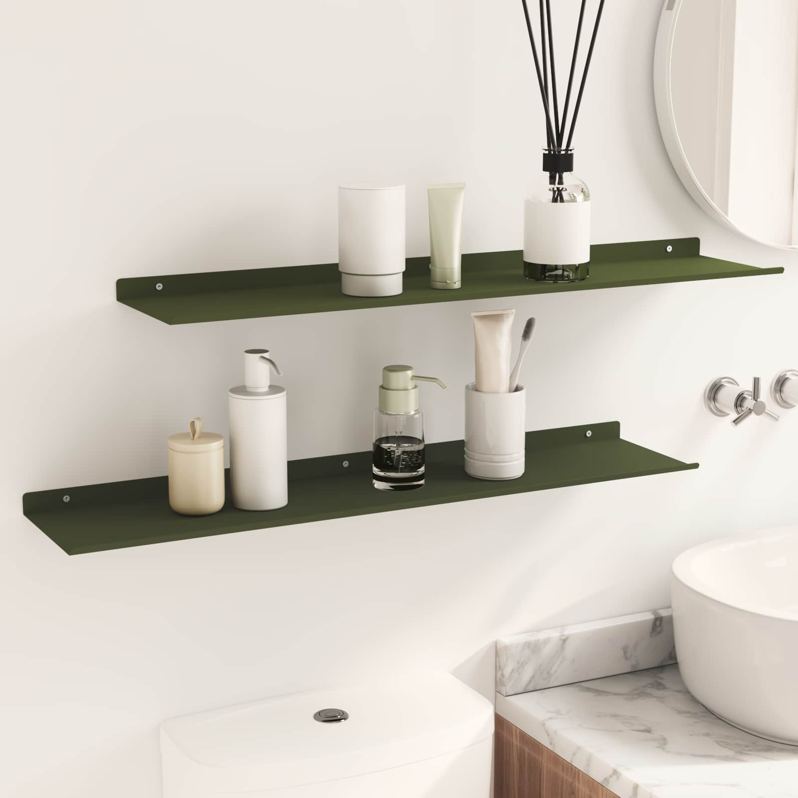 Schwebendes Regal 2 pcs Olive Grün 80 x 18 x 2,5 cm Stahl
