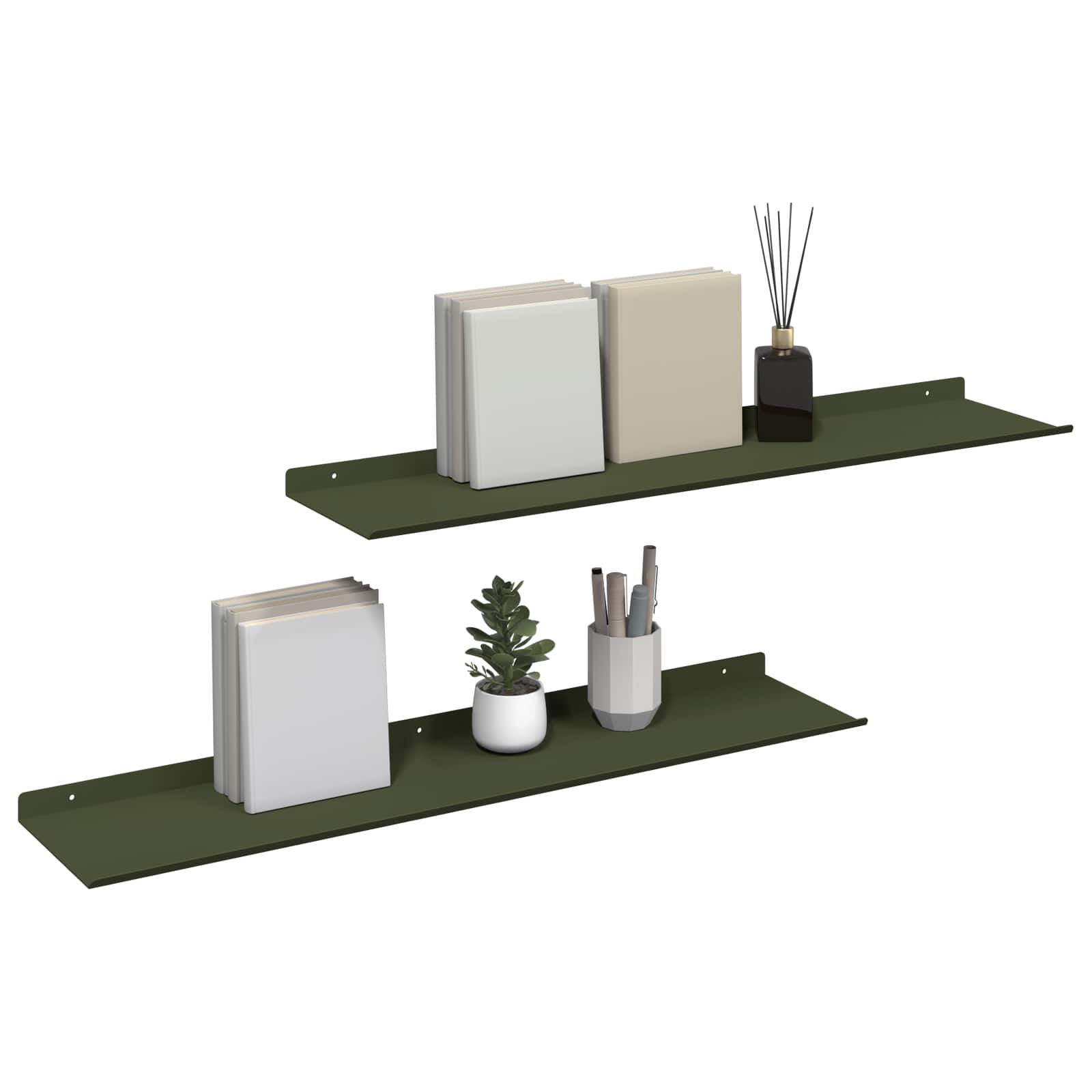 Schwebendes Regal 2 pcs Olive Grün 80 x 18 x 2,5 cm Stahl