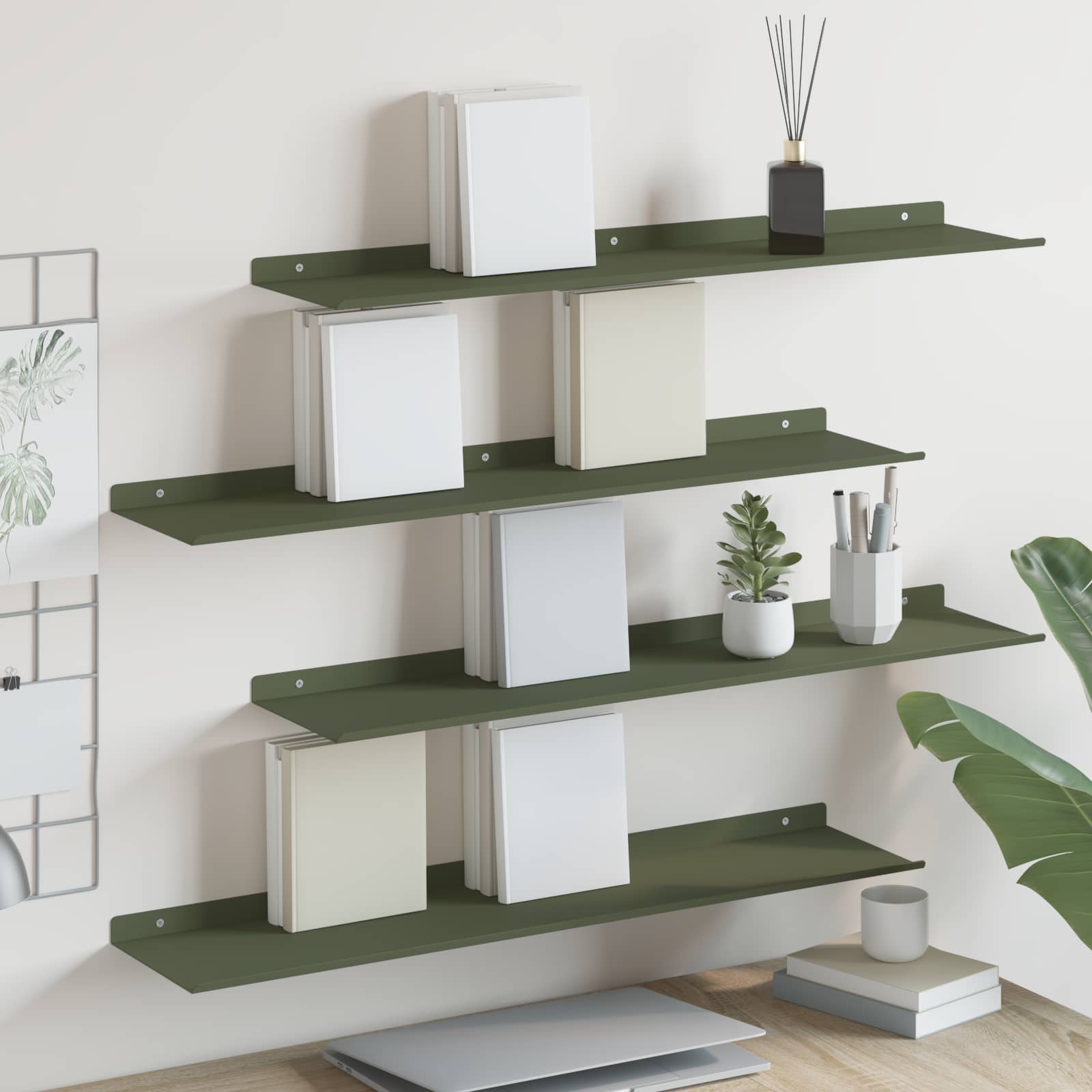 Schwebendes Regal 4 pcs Olive Grün 80 x 18 x 2,5 cm Stahl