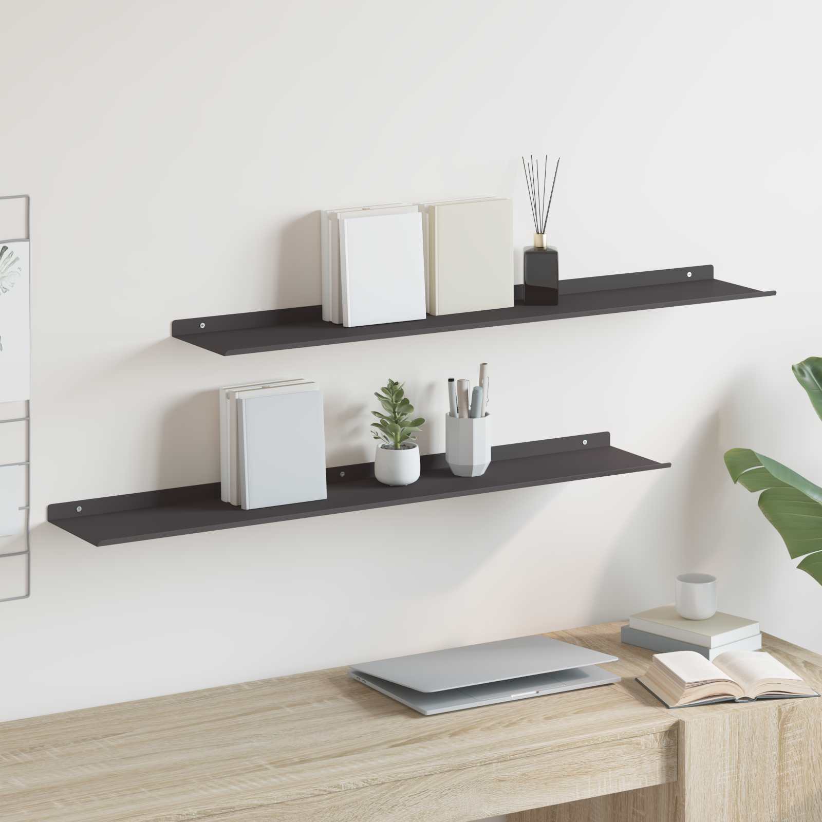 Schwebendes Regal 2 pcs Schwarz 100 x 18 x 2,5 cm Stahl