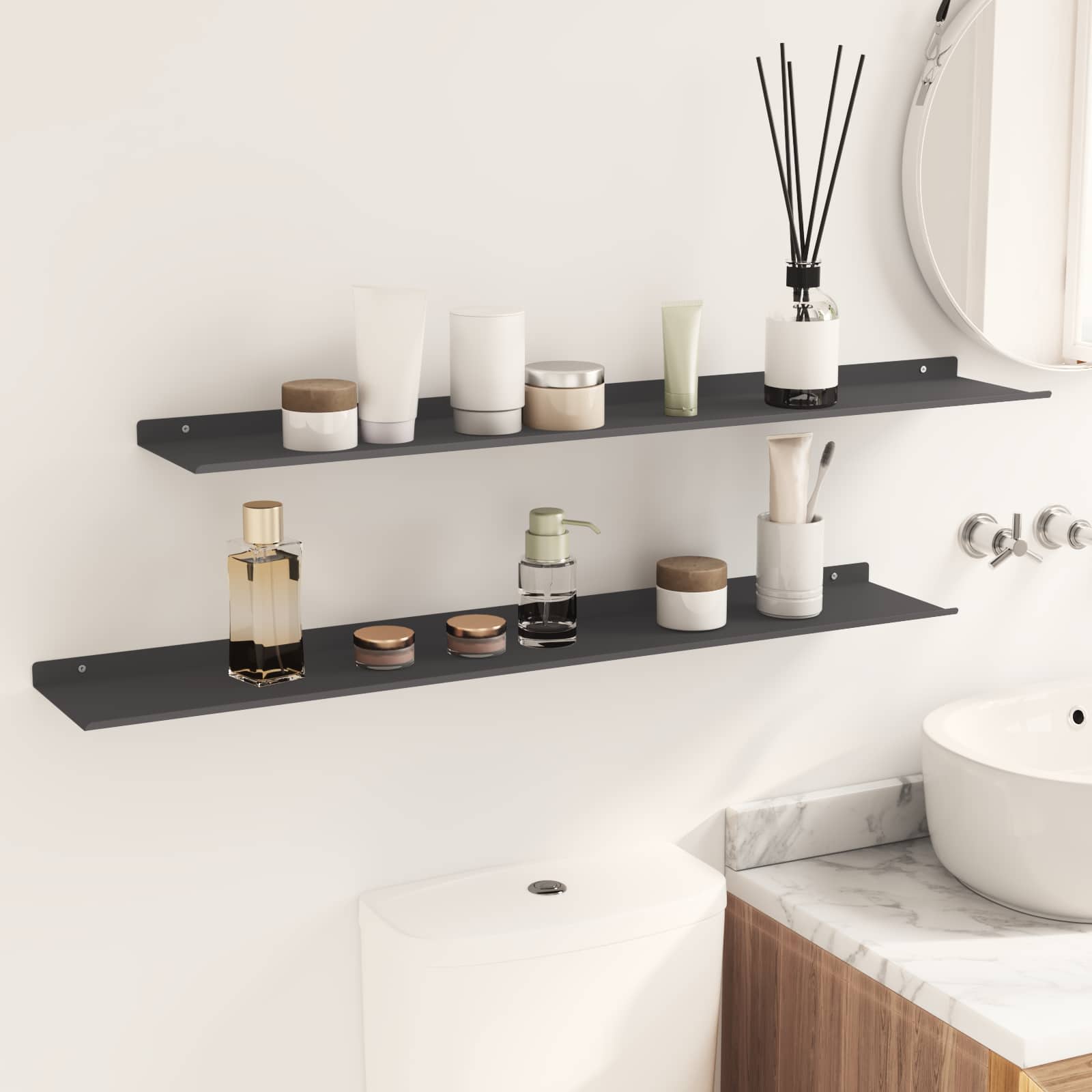 Schwebendes Regal 2 pcs Schwarz 100 x 18 x 2,5 cm Stahl