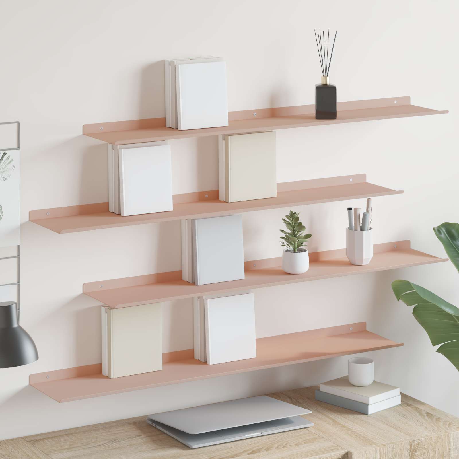 Schwebendes Regal 4 pcs Rosa 100 x 18 x 2,5 cm Stahl