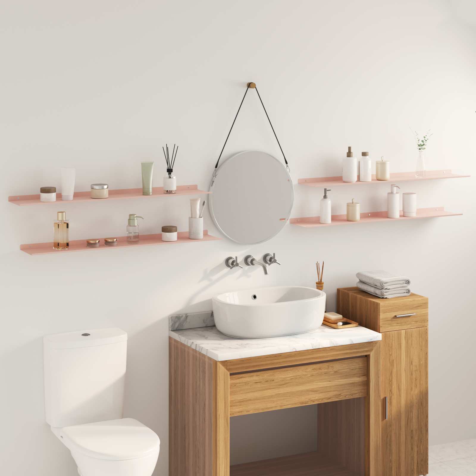 Schwebendes Regal 4 pcs Rosa 100 x 18 x 2,5 cm Stahl