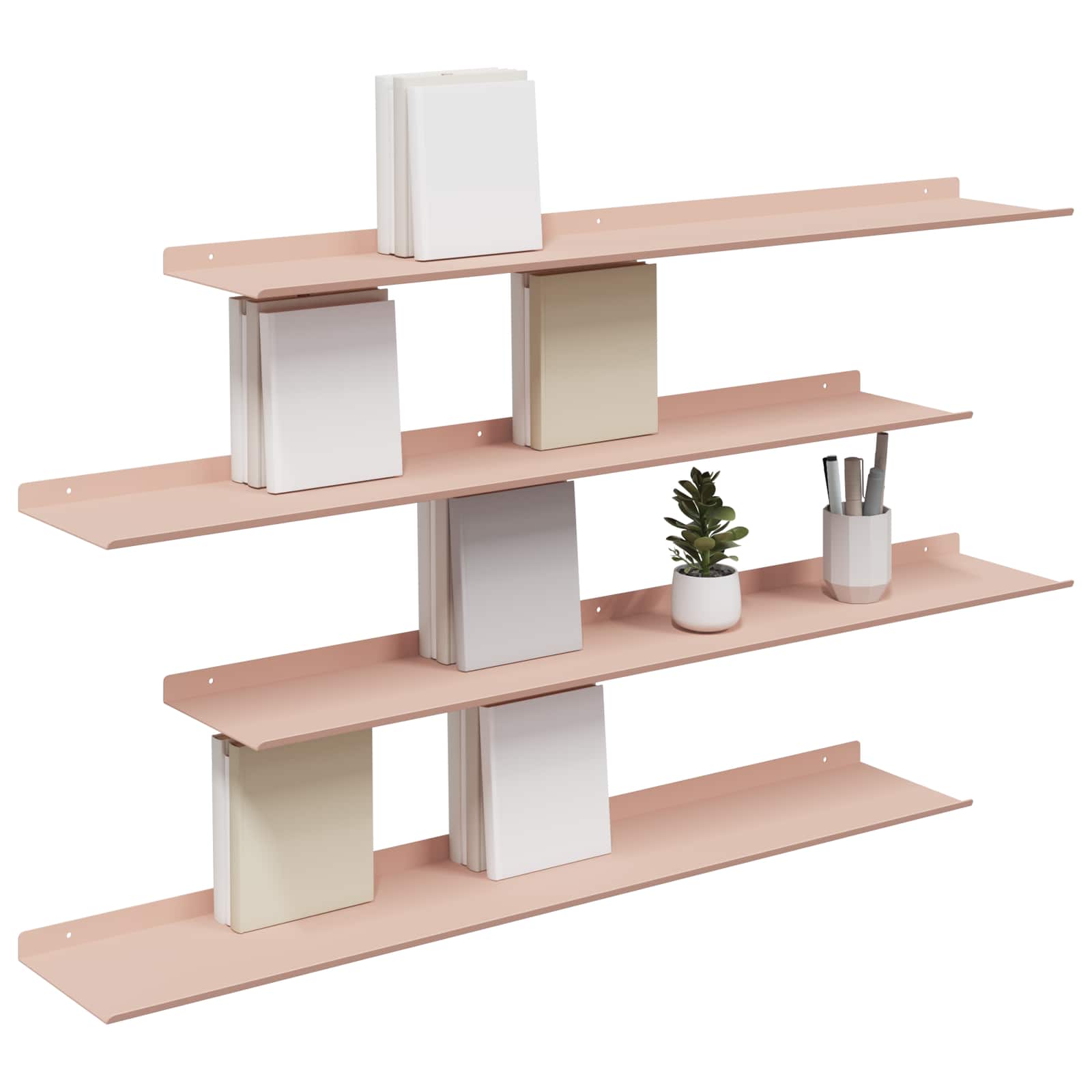 Schwebendes Regal 4 pcs Rosa 100 x 18 x 2,5 cm Stahl