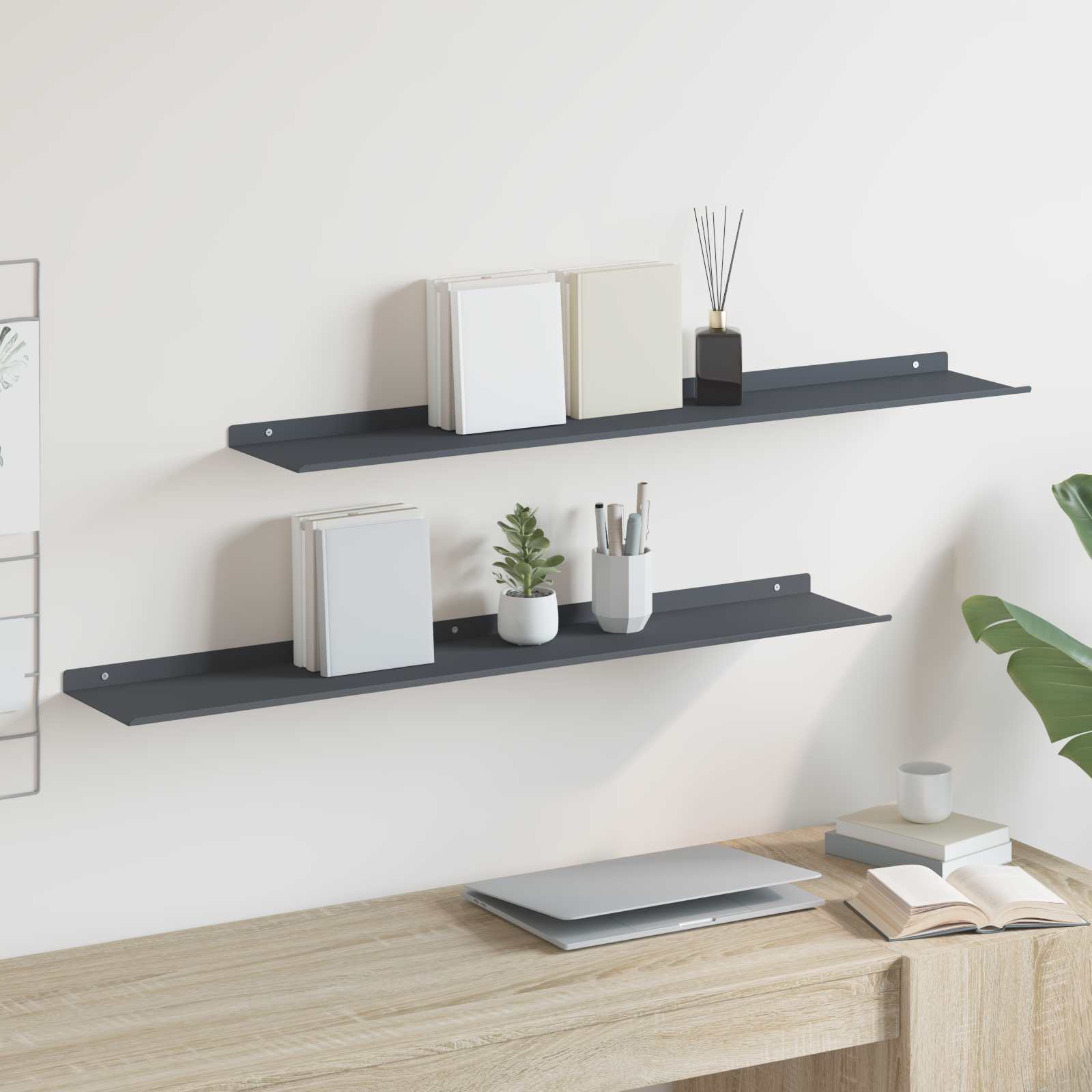 Schwebendes Regal 2 pcs Anthrazit 100 x 18 x 2,5 cm Stahl