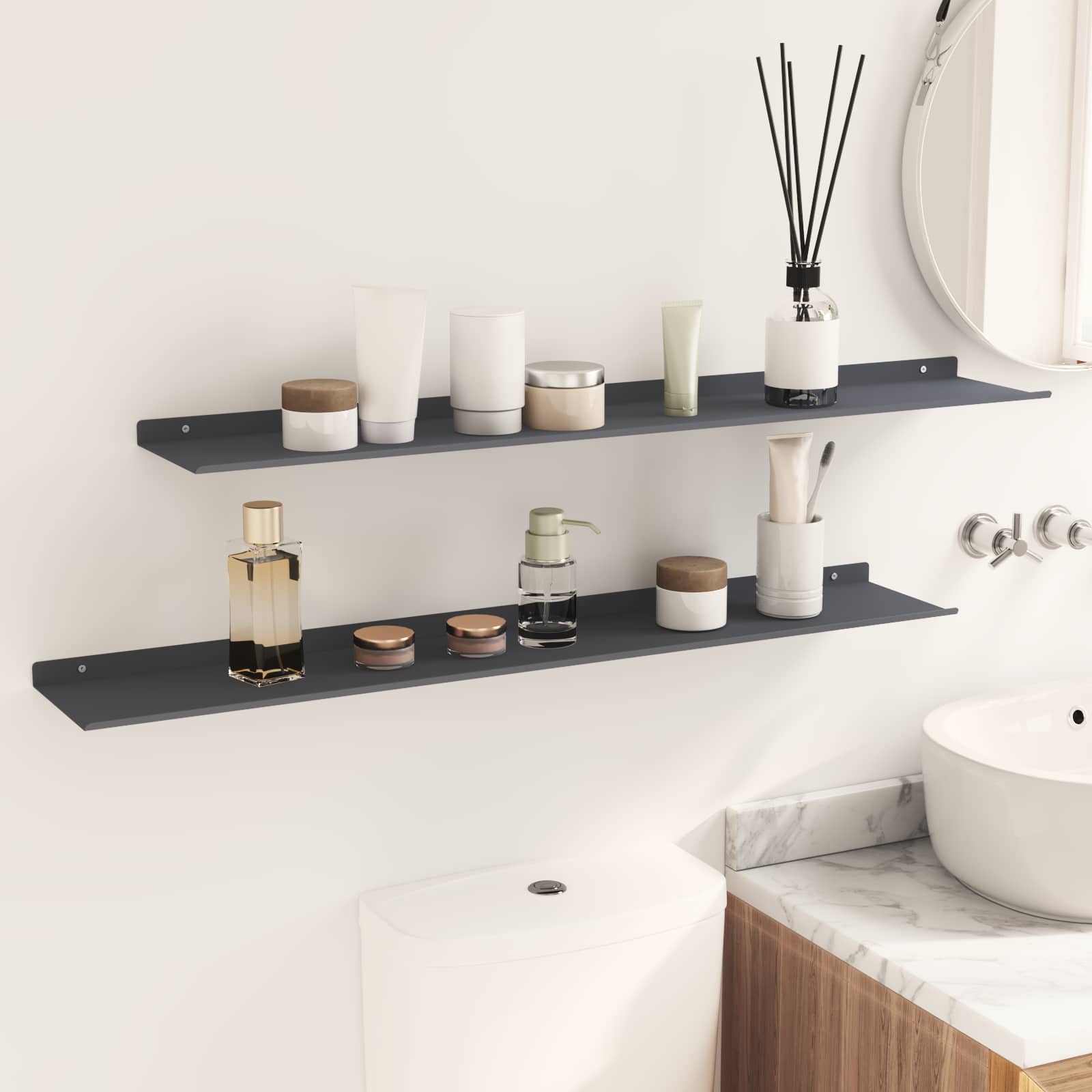 Schwebendes Regal 2 pcs Anthrazit 100 x 18 x 2,5 cm Stahl
