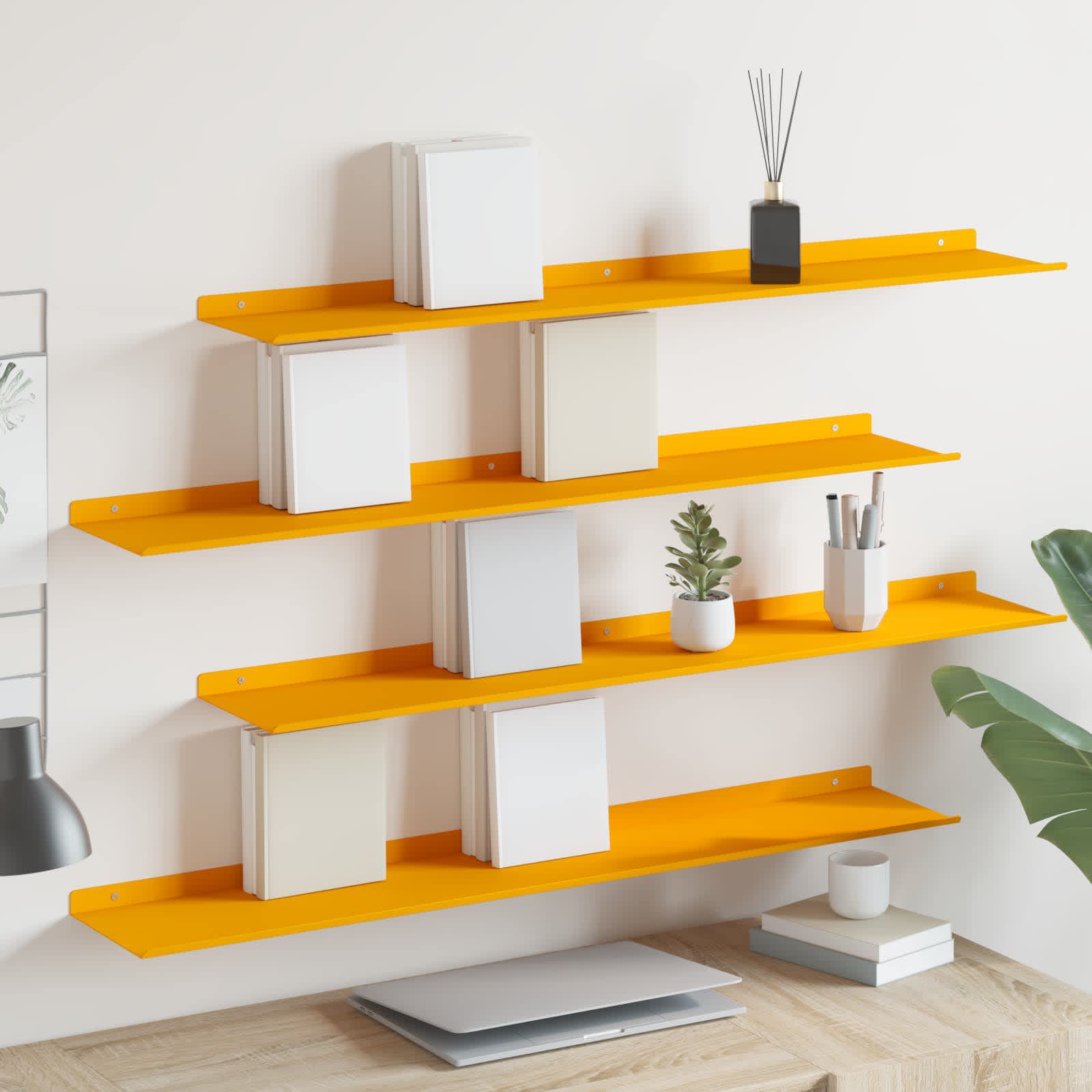 Schwebendes Regal 4 pcs Senfgelb 100 x 18 x 2,5 cm Stahl