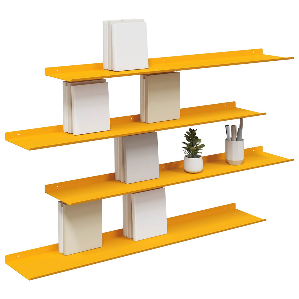Schwebendes Regal 4 pcs Senfgelb 100 x 18 x 2,5 cm Stahl