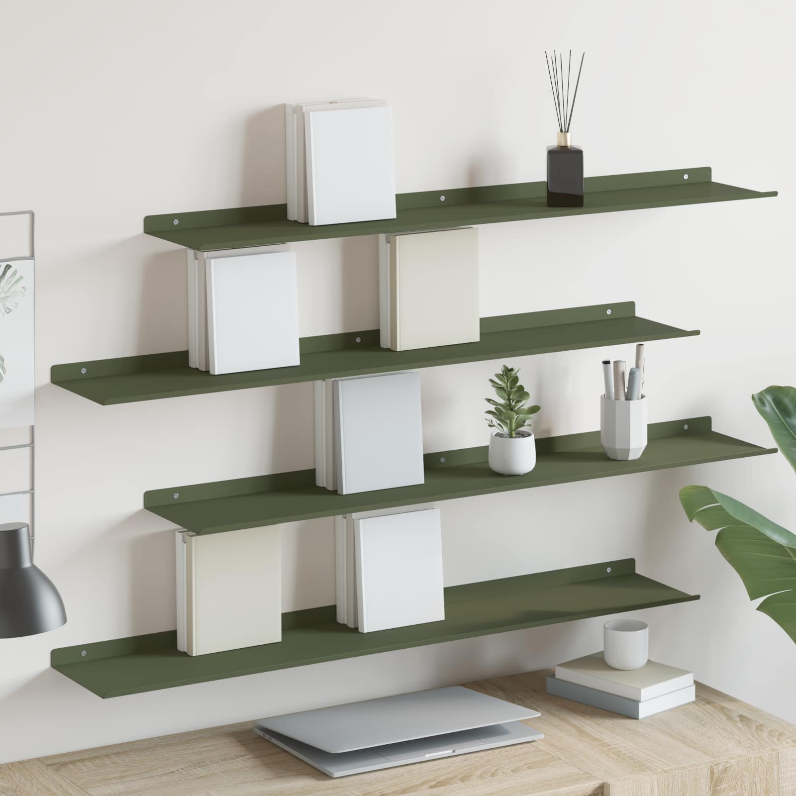 Schwebendes Regal 4 pcs Olive Grün 100 x 18 x 2,5 cm Stahl