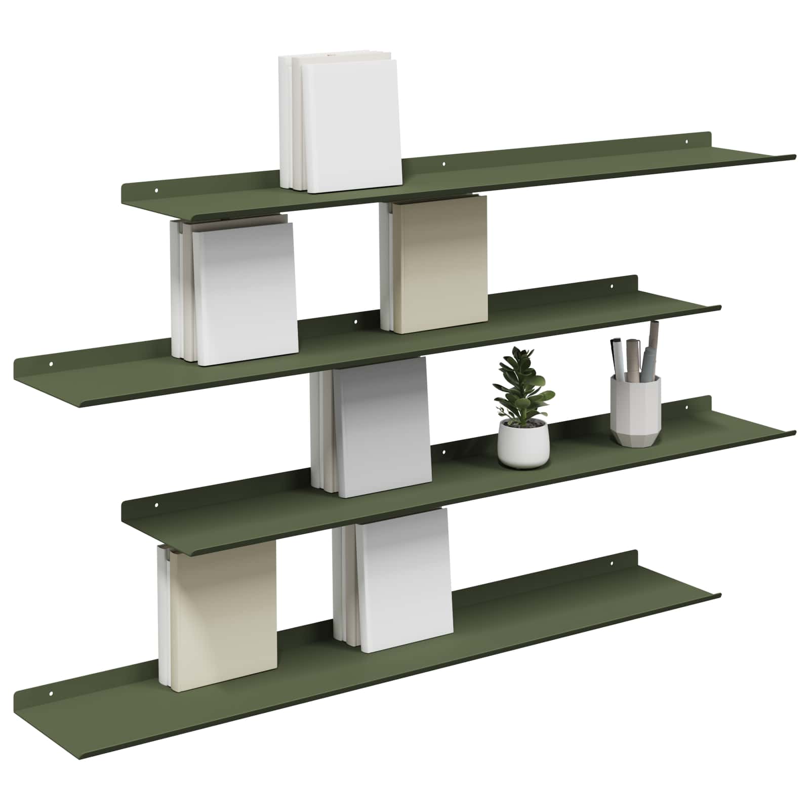 Schwebendes Regal 4 pcs Olive Grün 100 x 18 x 2,5 cm Stahl