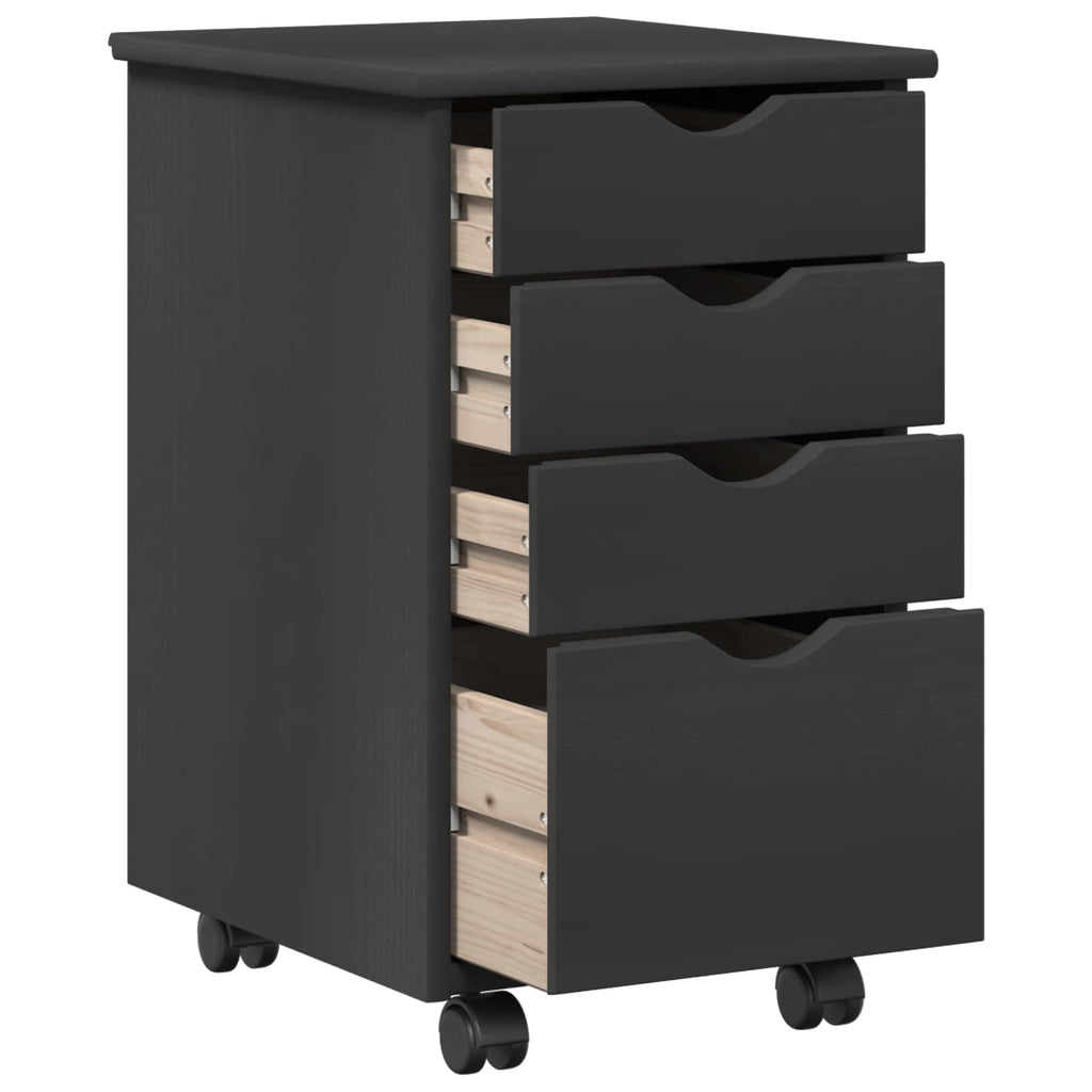 Rollschrank Mit Rad Grau 34 x 39 x 56 cm Massives Kiefernholz