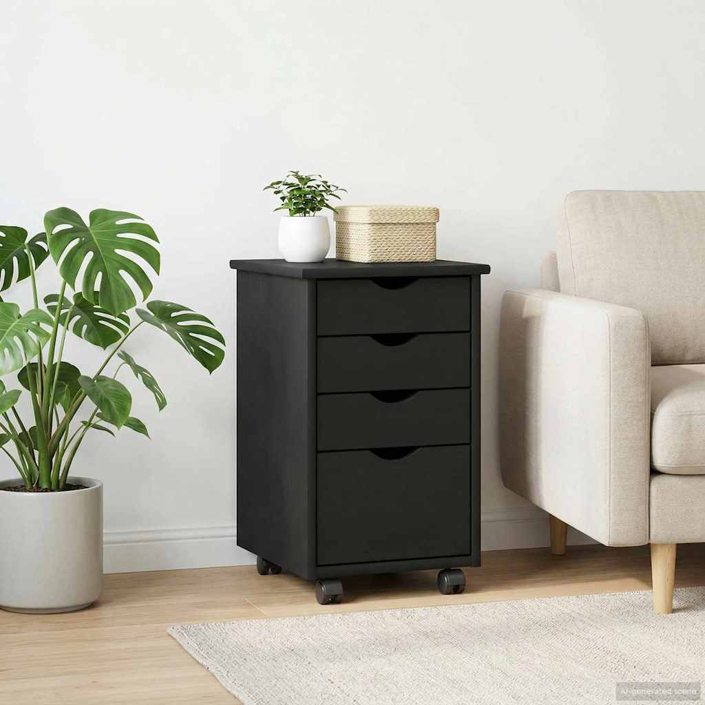 Rollschrank Schwarz 34 x 39 x 56 cm Massives Kiefernholz