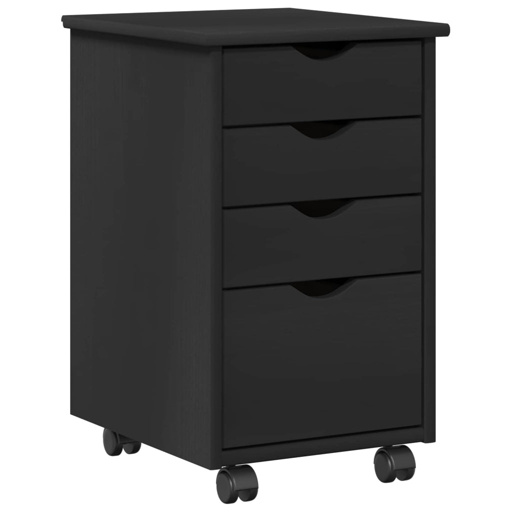 Rollschrank Schwarz 34 x 39 x 56 cm Massives Kiefernholz