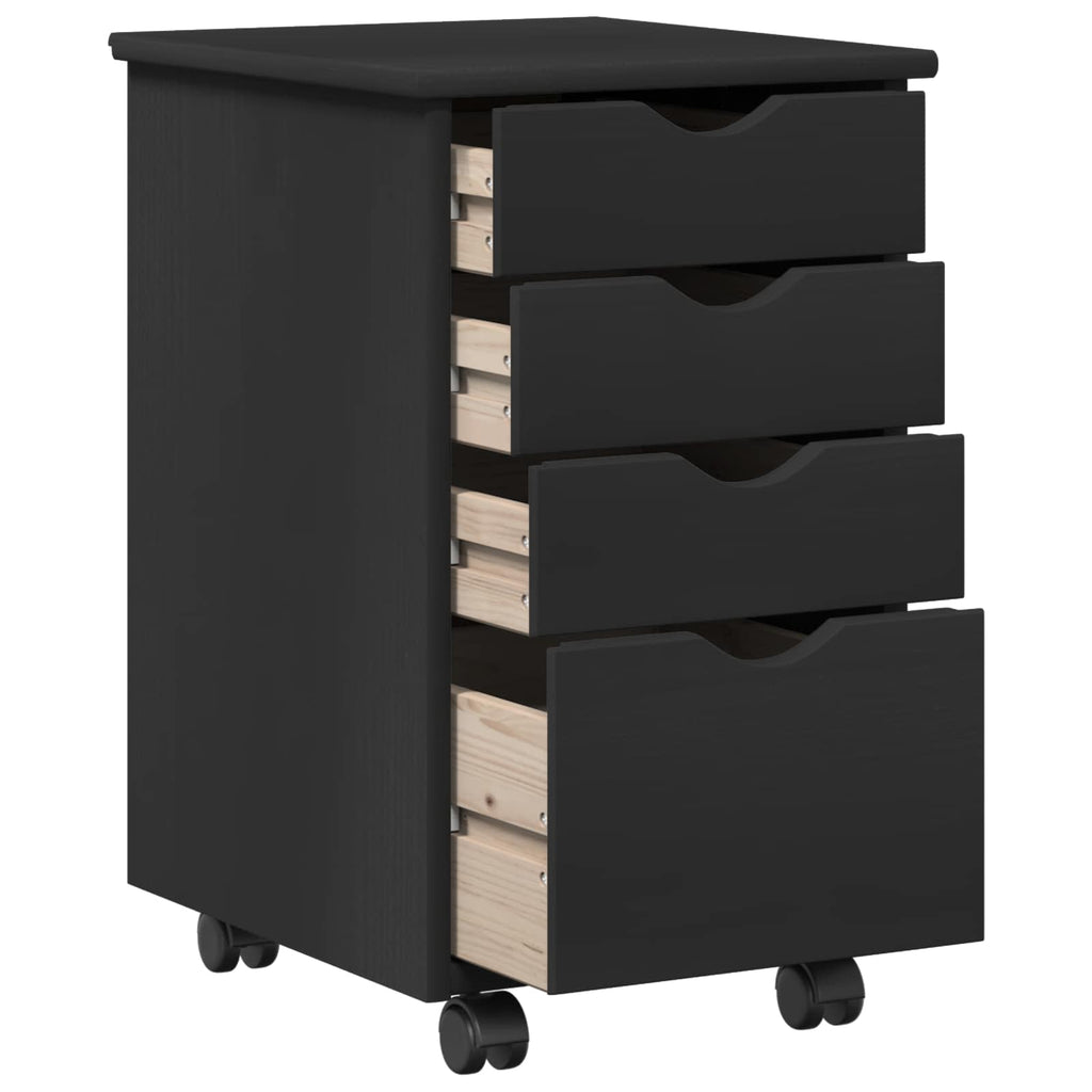 Rollschrank Schwarz 34 x 39 x 56 cm Massives Kiefernholz