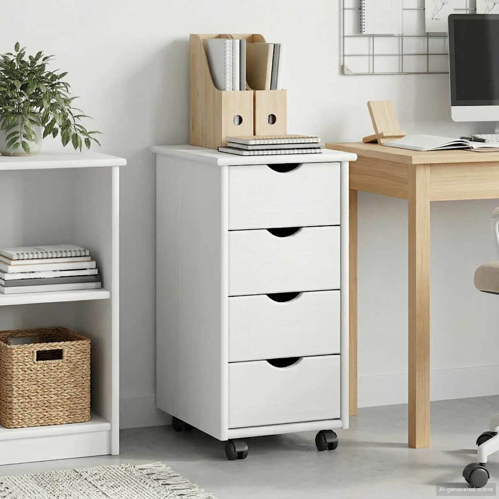 Rollschrank Mit Rad Weiß 34 x 39 x 65,5 cm Massivholz Kiefer