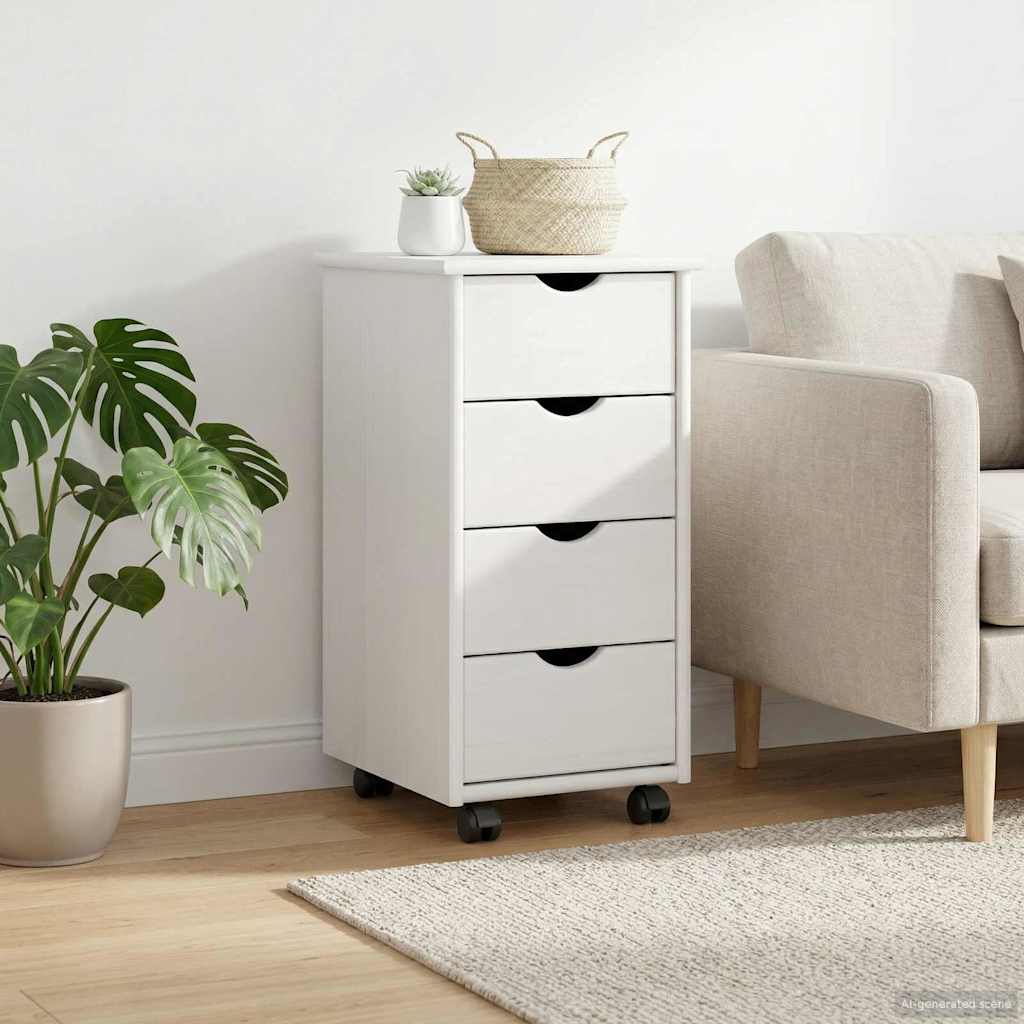 Rollschrank Mit Rad Weiß 34 x 39 x 65,5 cm Massivholz Kiefer