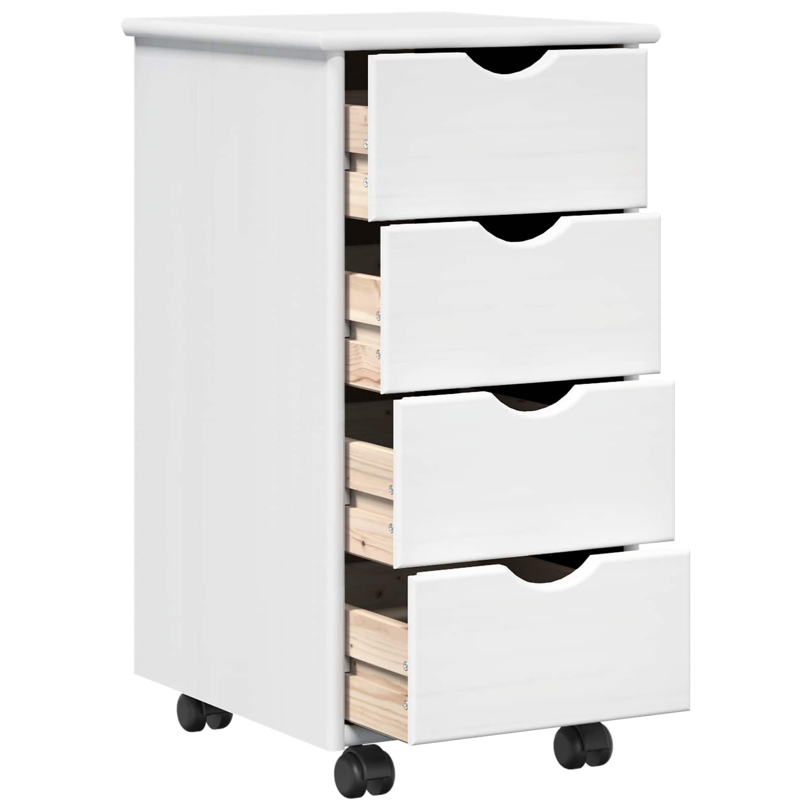 Rollschrank Mit Rad Weiß 34 x 39 x 65,5 cm Massivholz Kiefer