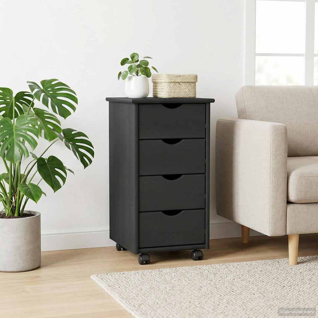 Rollschrank Mit Rad Grau 34 x 39 x 65,5 cm Massivholz Kiefer