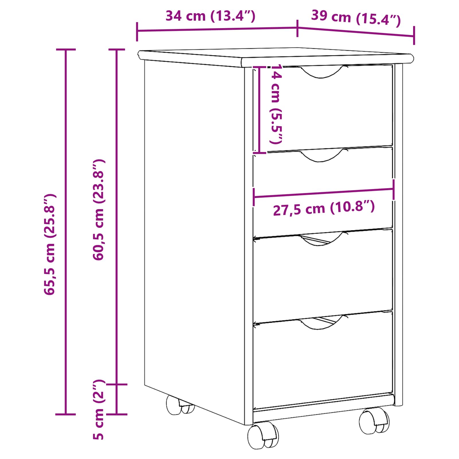 Rollschrank Mit Rad Grau 34 x 39 x 65,5 cm Massivholz Kiefer