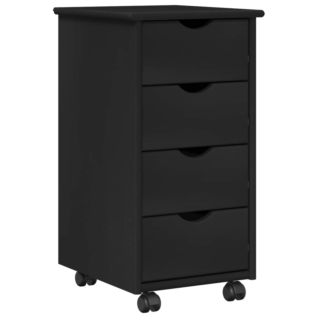 Rollschrank Mit Rad Schwarz 34 x 39 x 65,5 cm Massivholz Kiefer