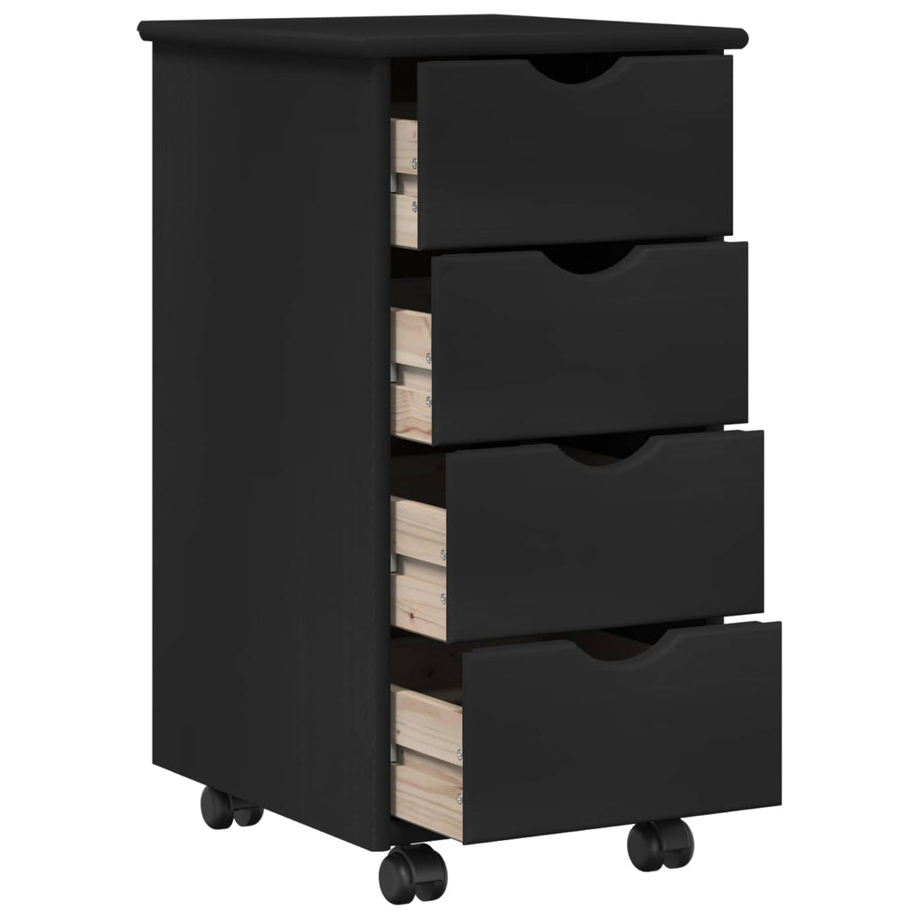 Rollschrank Mit Rad Schwarz 34 x 39 x 65,5 cm Massivholz Kiefer