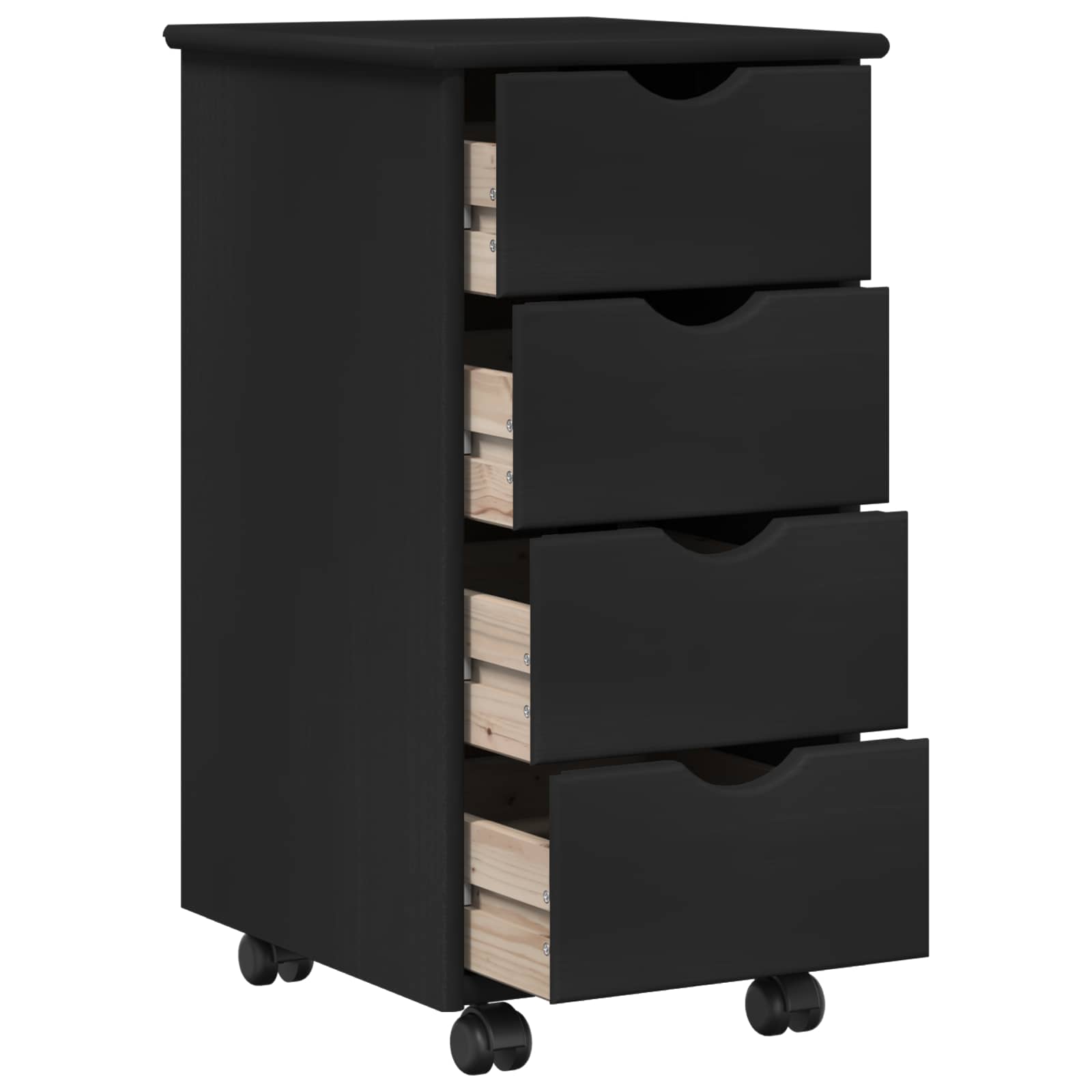Rollschrank Mit Rad Schwarz 34 x 39 x 65,5 cm Massivholz Kiefer