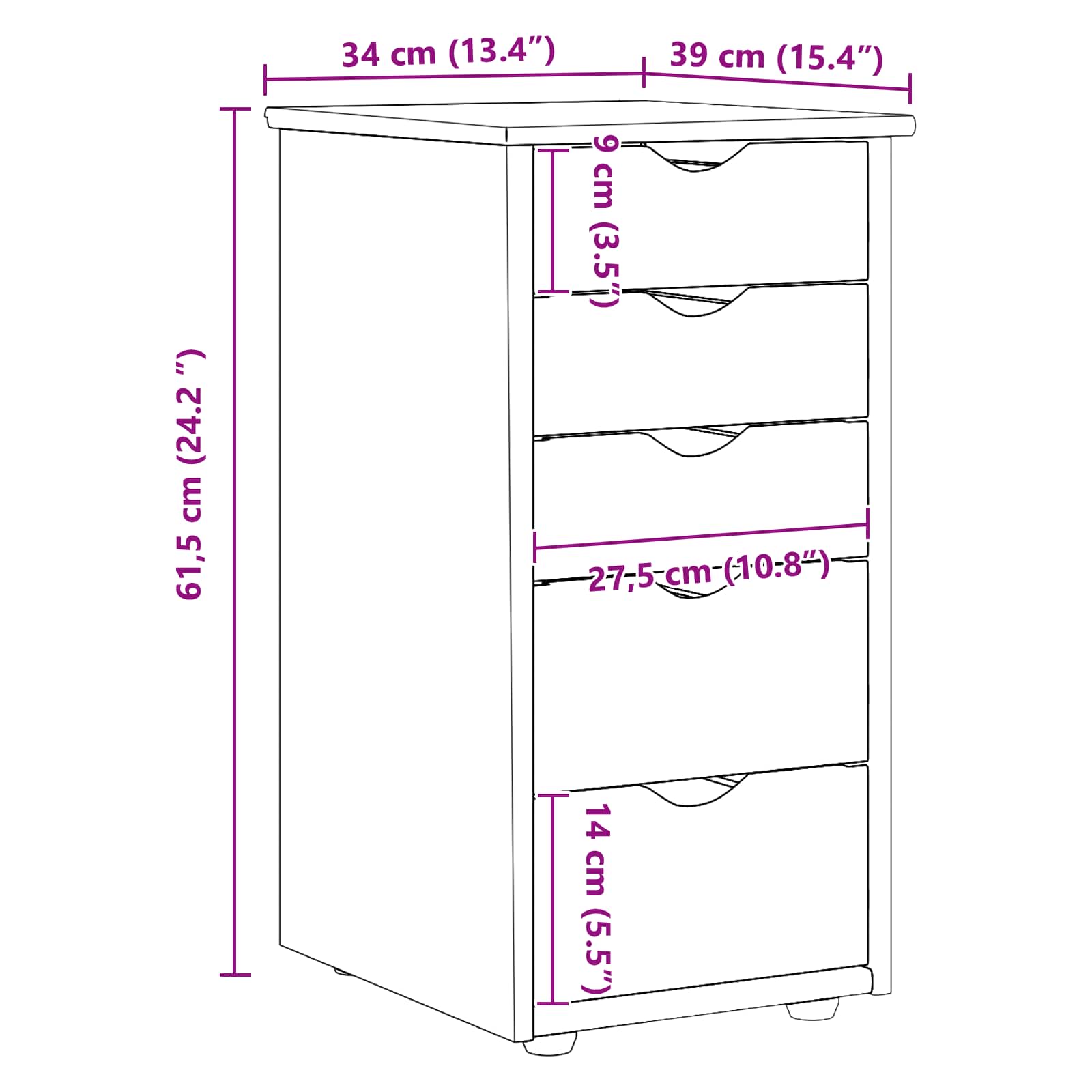 Schrank Schwarz 34 x 39 x 61,5 cm Massivholz Kiefer
