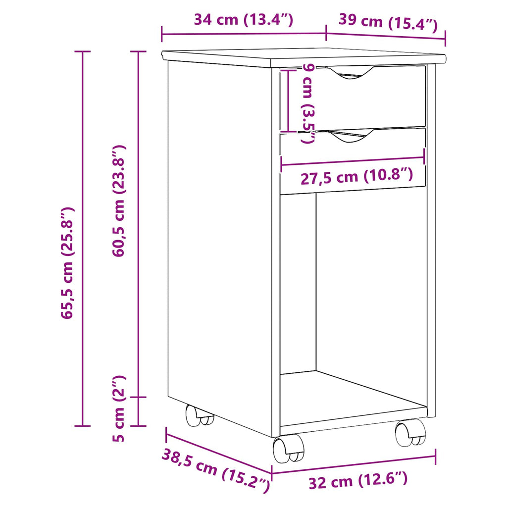 Rollschrank Honigbraun 34 x 39 x 65,5 cm Massives Kiefernholz