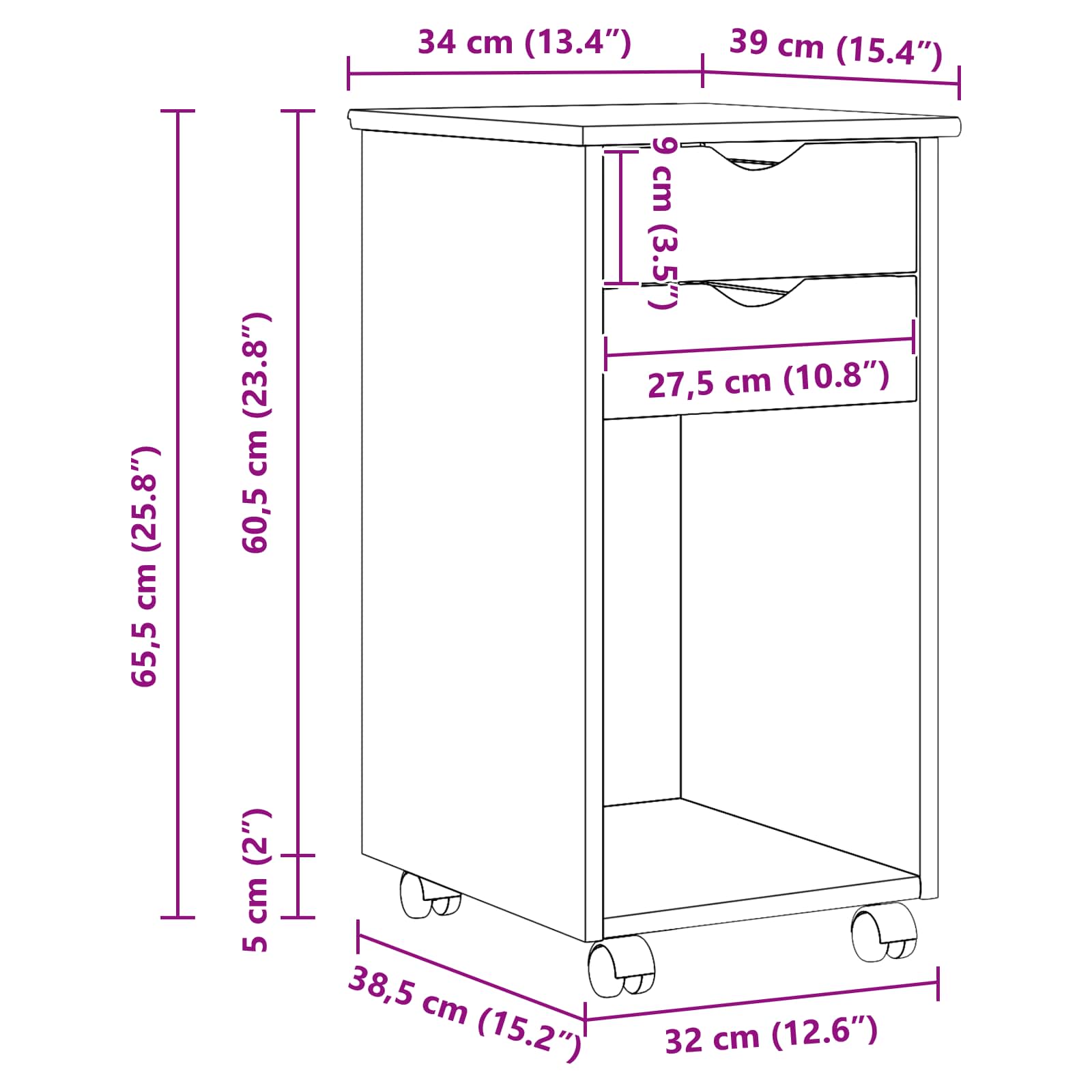 Rollschrank Honigbraun 34 x 39 x 65,5 cm Massives Kiefernholz