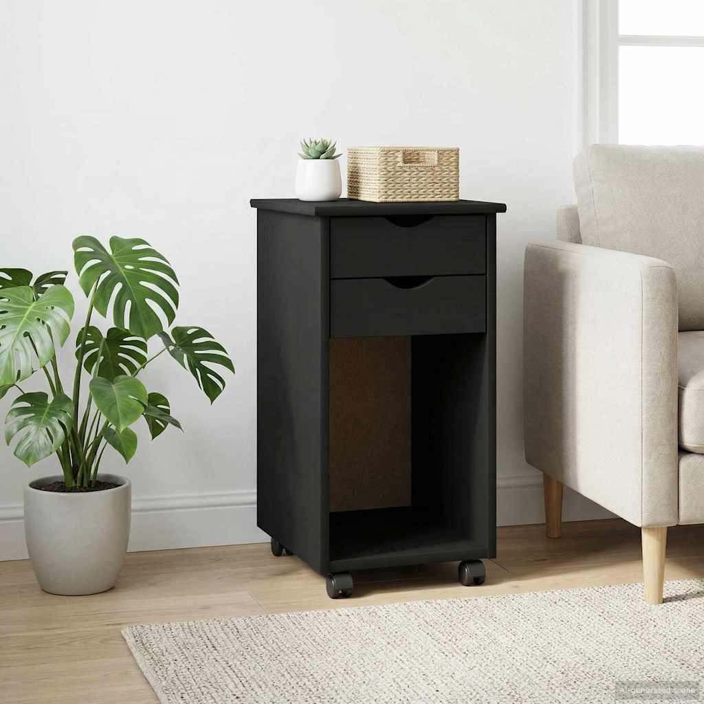 Rollschrank Schwarz 34 x 39 x 65,5 cm Massives Kiefernholz