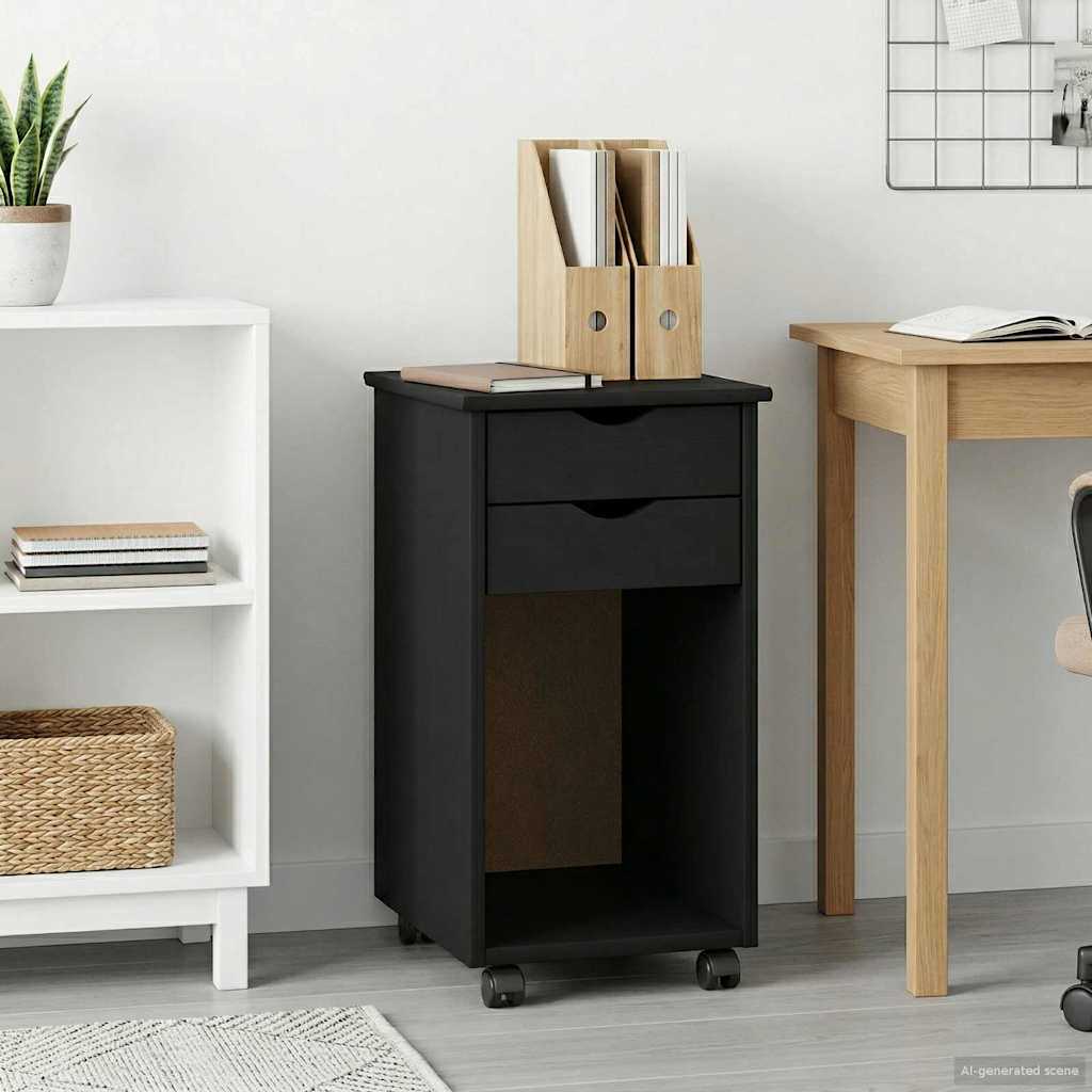 Rollschrank Schwarz 34 x 39 x 65,5 cm Massives Kiefernholz