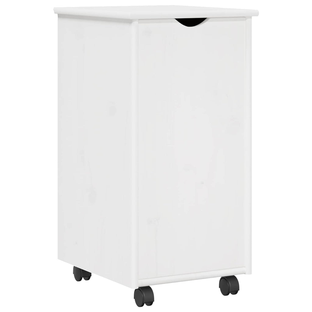 Rollschrank Mit Rad Weiß 34 x 39 x 65,5 cm Massivholz Kiefer