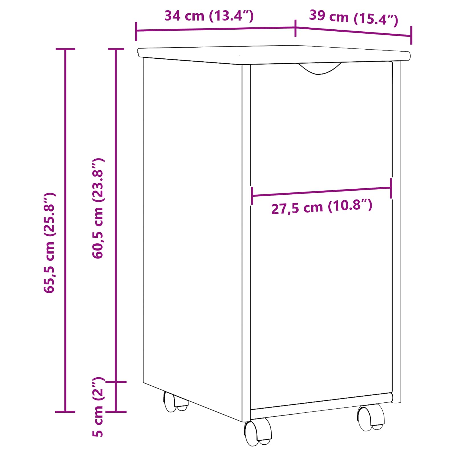 Rollschrank Mit Rad Schwarz 34 x 39 x 65,5 cm Massivholz Kiefer