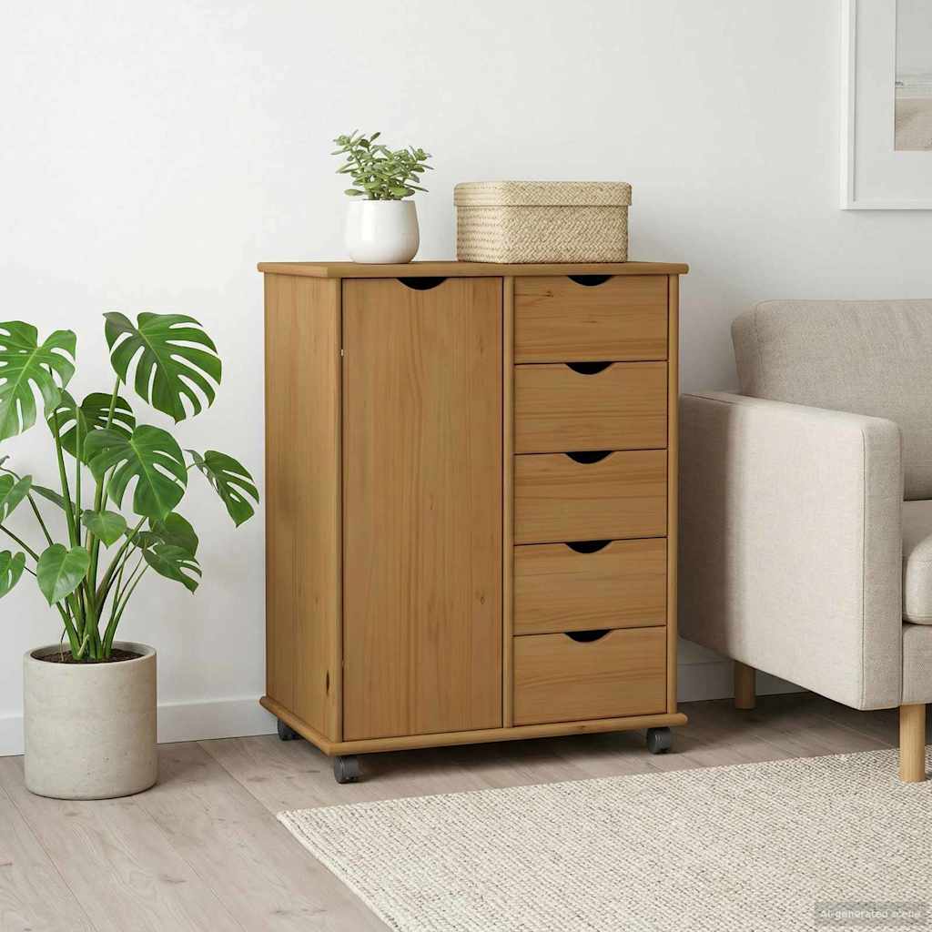 Rollschrank Honigbraun 63,5 x 39 x 79 cm Massivholz Kiefer