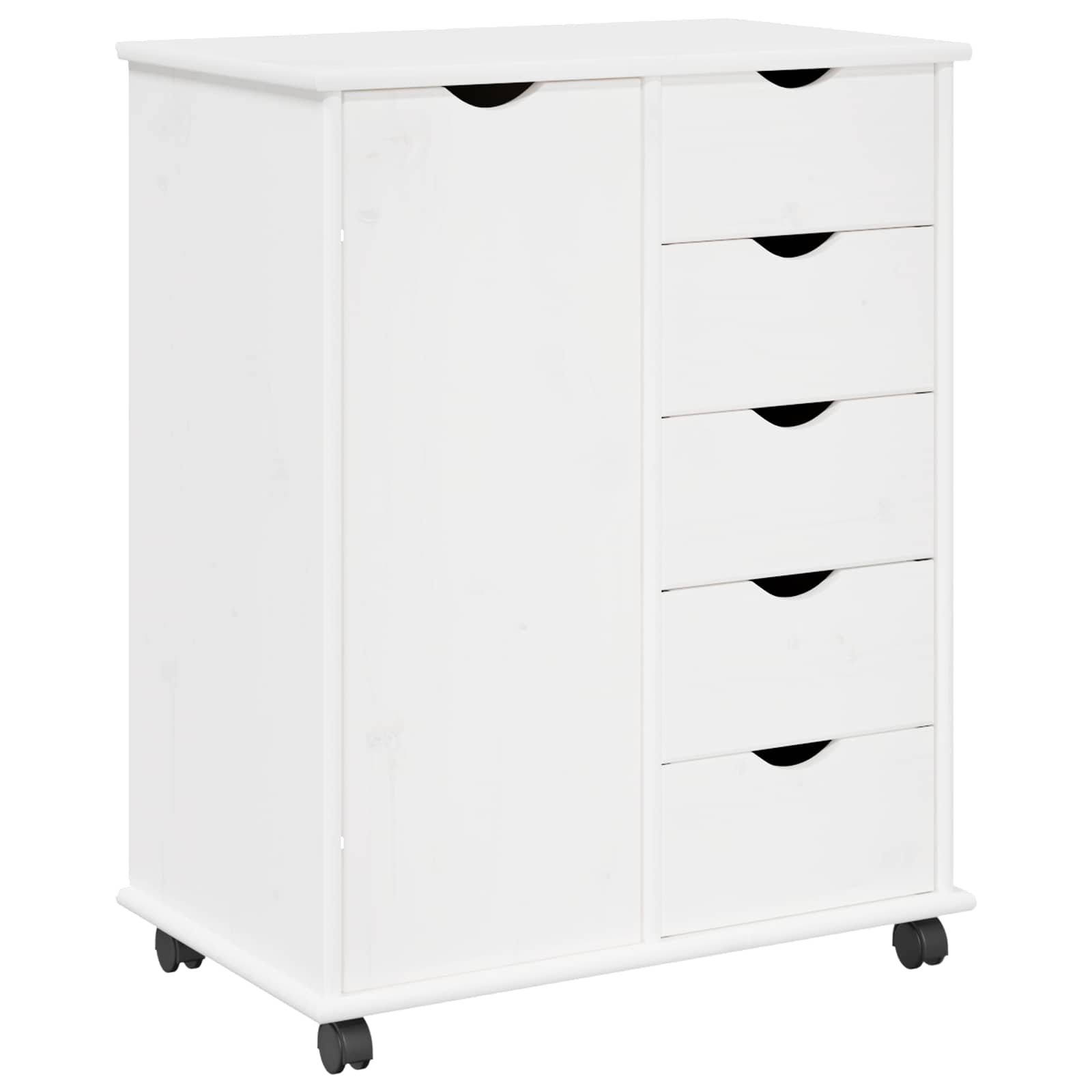 Rollschrank Mit Rad Weiß 63,5 x 39 x 79 cm Massivholz Kiefer